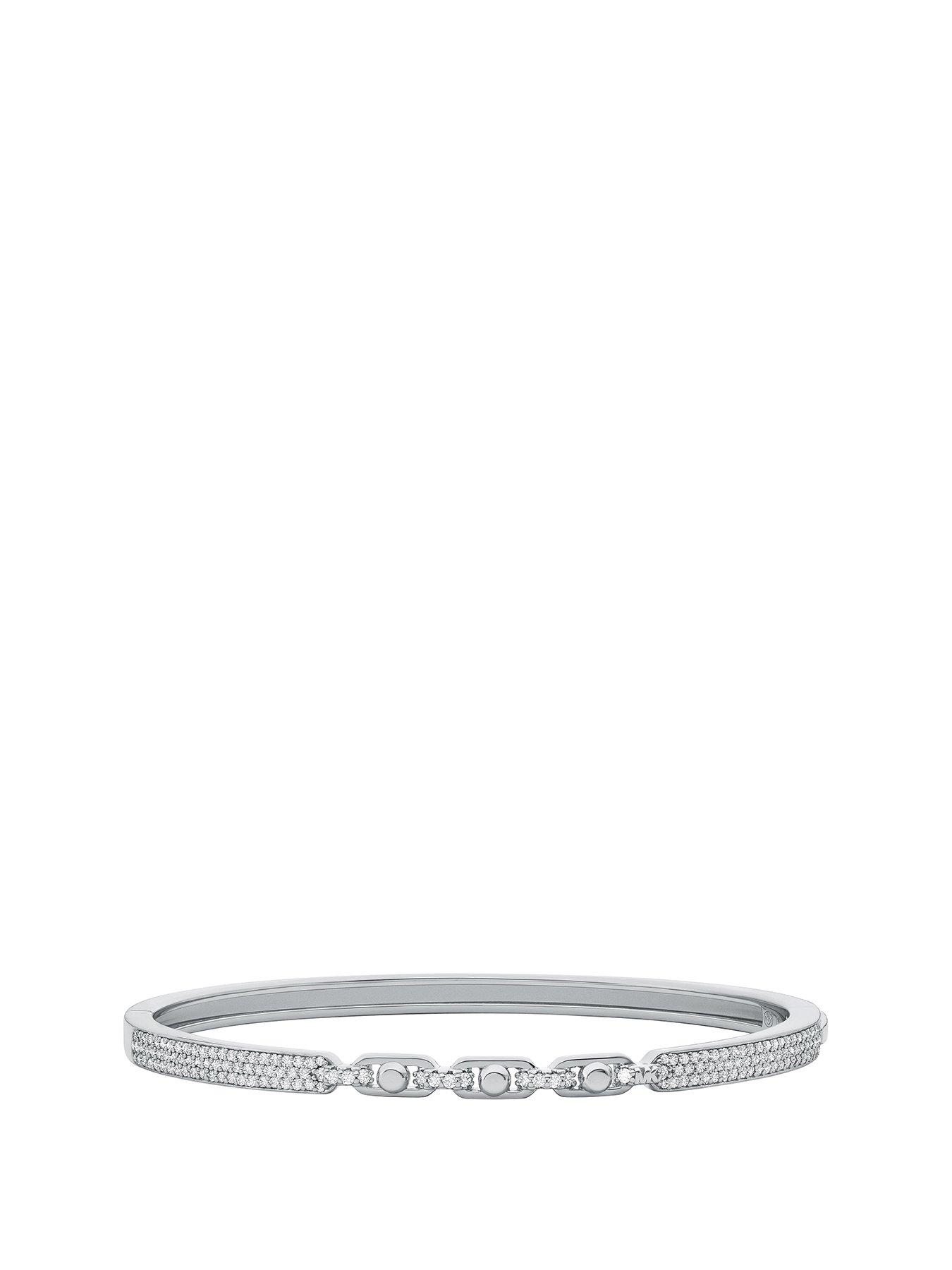 Product photograph of Michael Kors Sterling Silver Pav Eacute Astor Link Bangle from very.co.uk