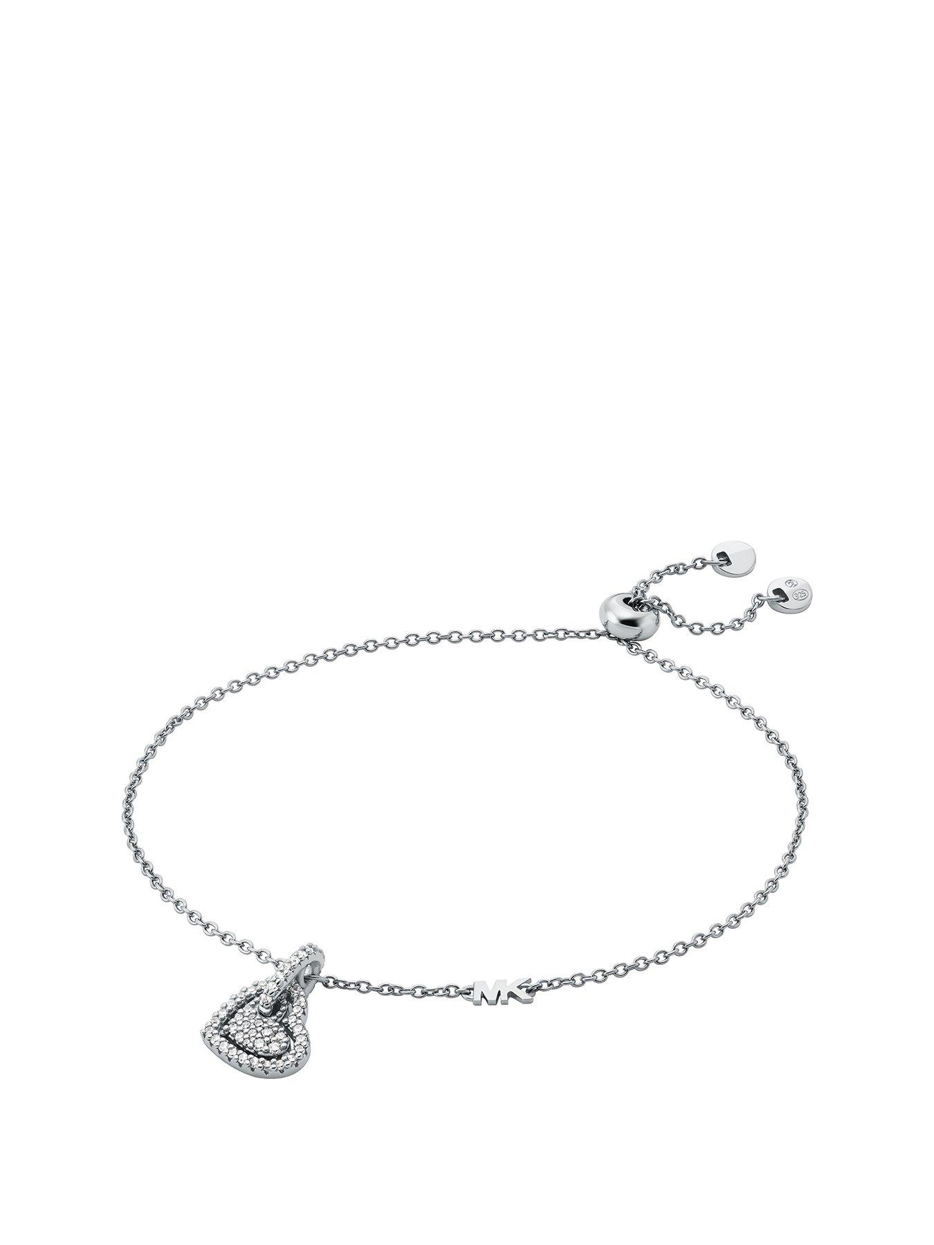 Product photograph of Michael Kors Sterling Silver Pav Eacute Heart Charm Bracelet from very.co.uk