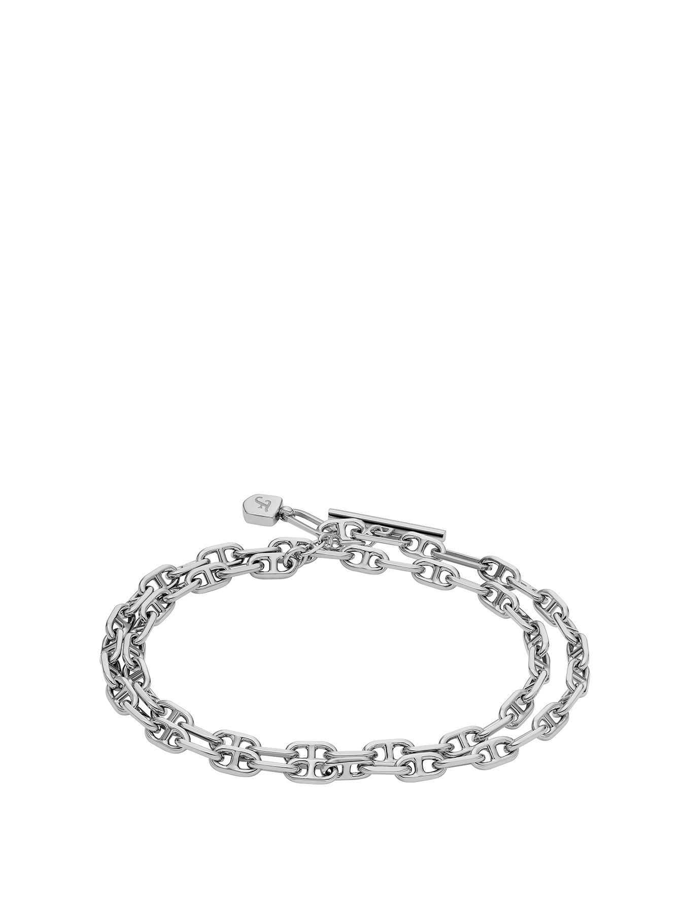 Product photograph of Fossil Heritage D-link Stainless Steel Chain Bracelet from very.co.uk