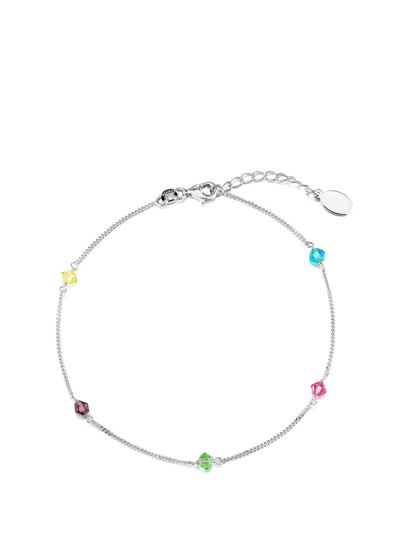 Product photograph of The Love Silver Collection Sterling Silver Multi Bead Curb Chain Anklet from very.co.uk