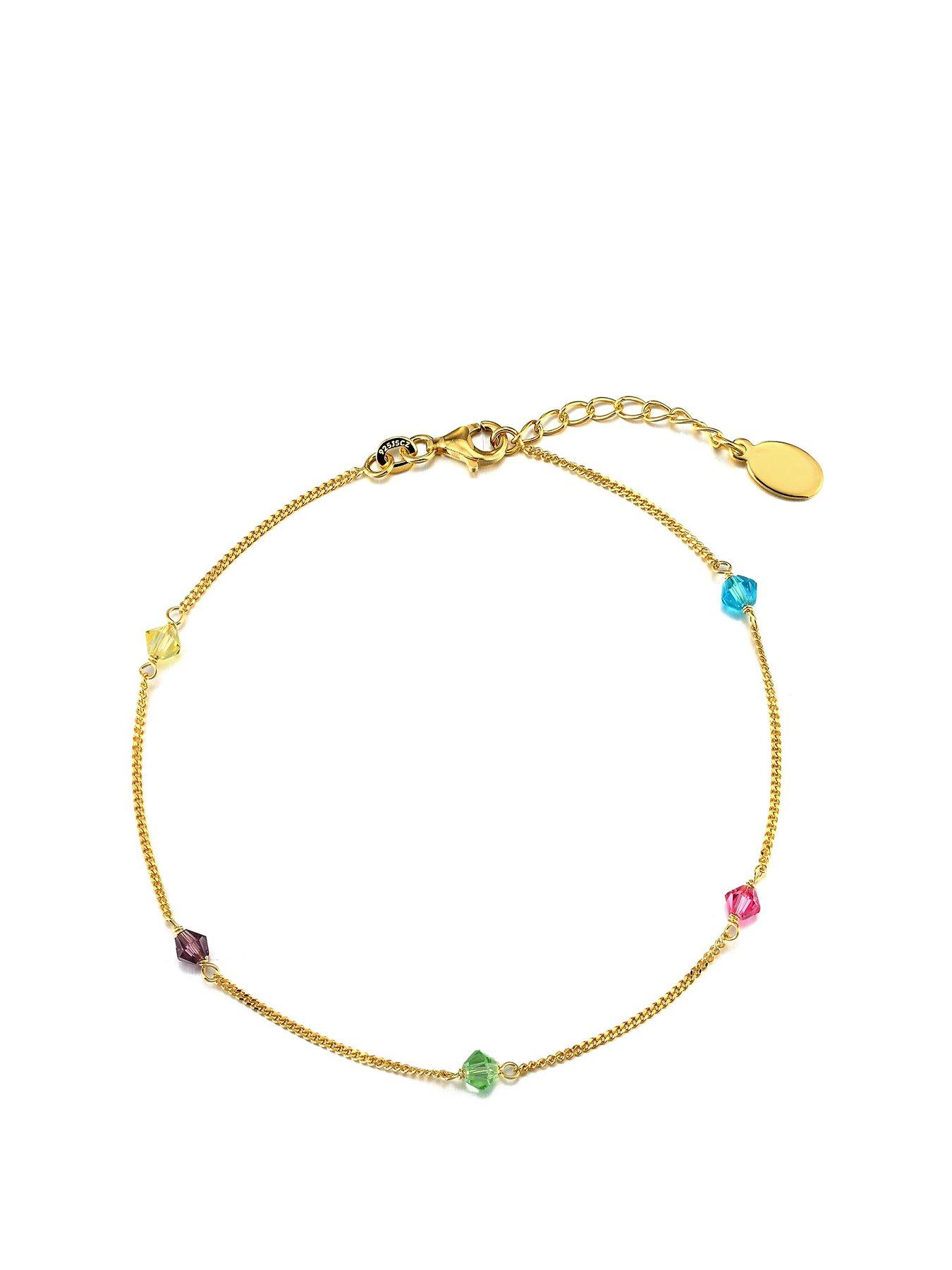 Product photograph of The Love Silver Collection 9ct Gold Plated Sterling Silver Multi Bead Curb Chain Anklet from very.co.uk