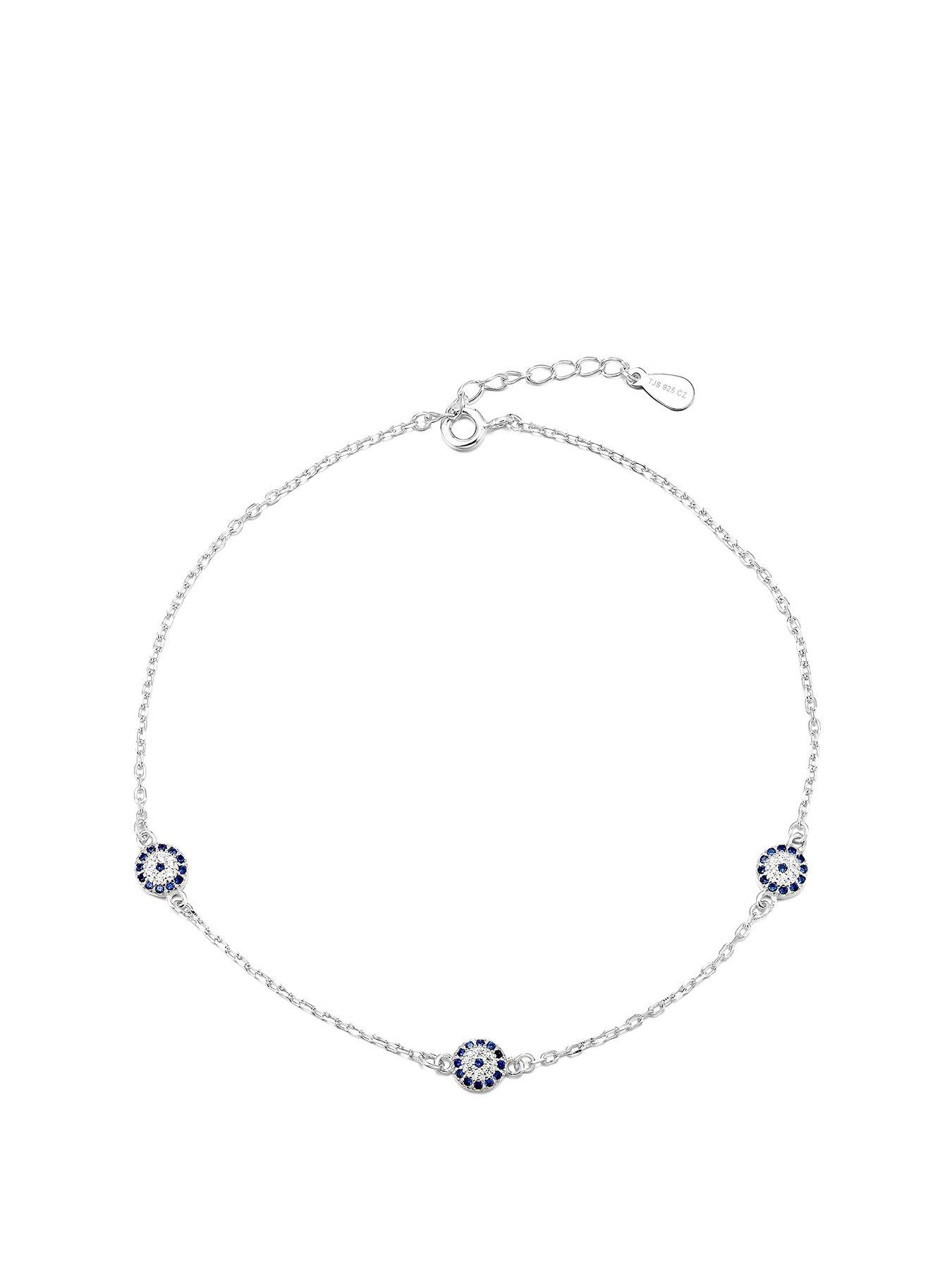 The Love Collection Sterling Silver Evil eye CZ anklet