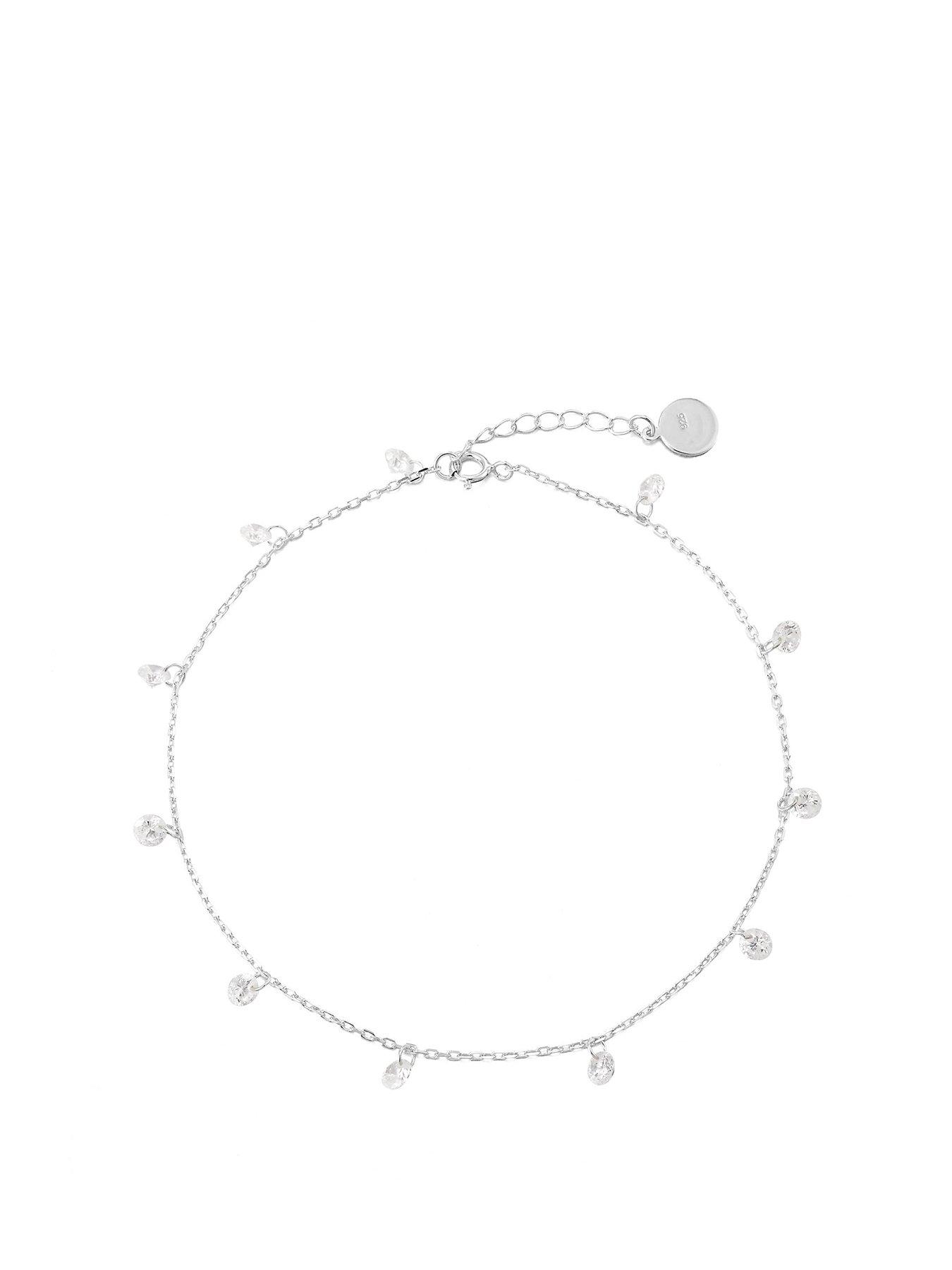 Product photograph of The Love Silver Collection Sterling Silver White Cz Charm Anklet from very.co.uk