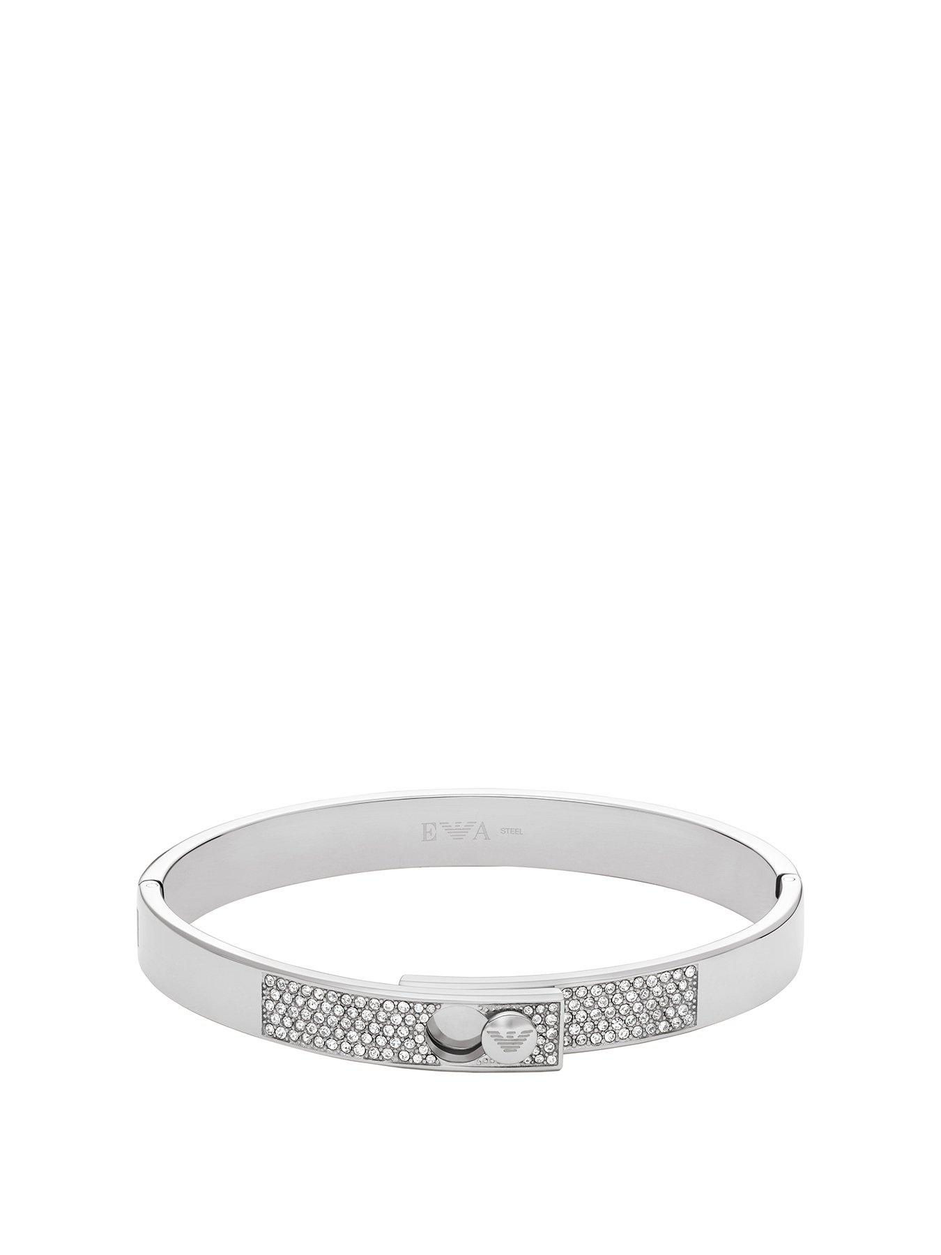 Product photograph of Emporio Armani Stainless Steel With Crystals Setted Bangle Bracelet from very.co.uk