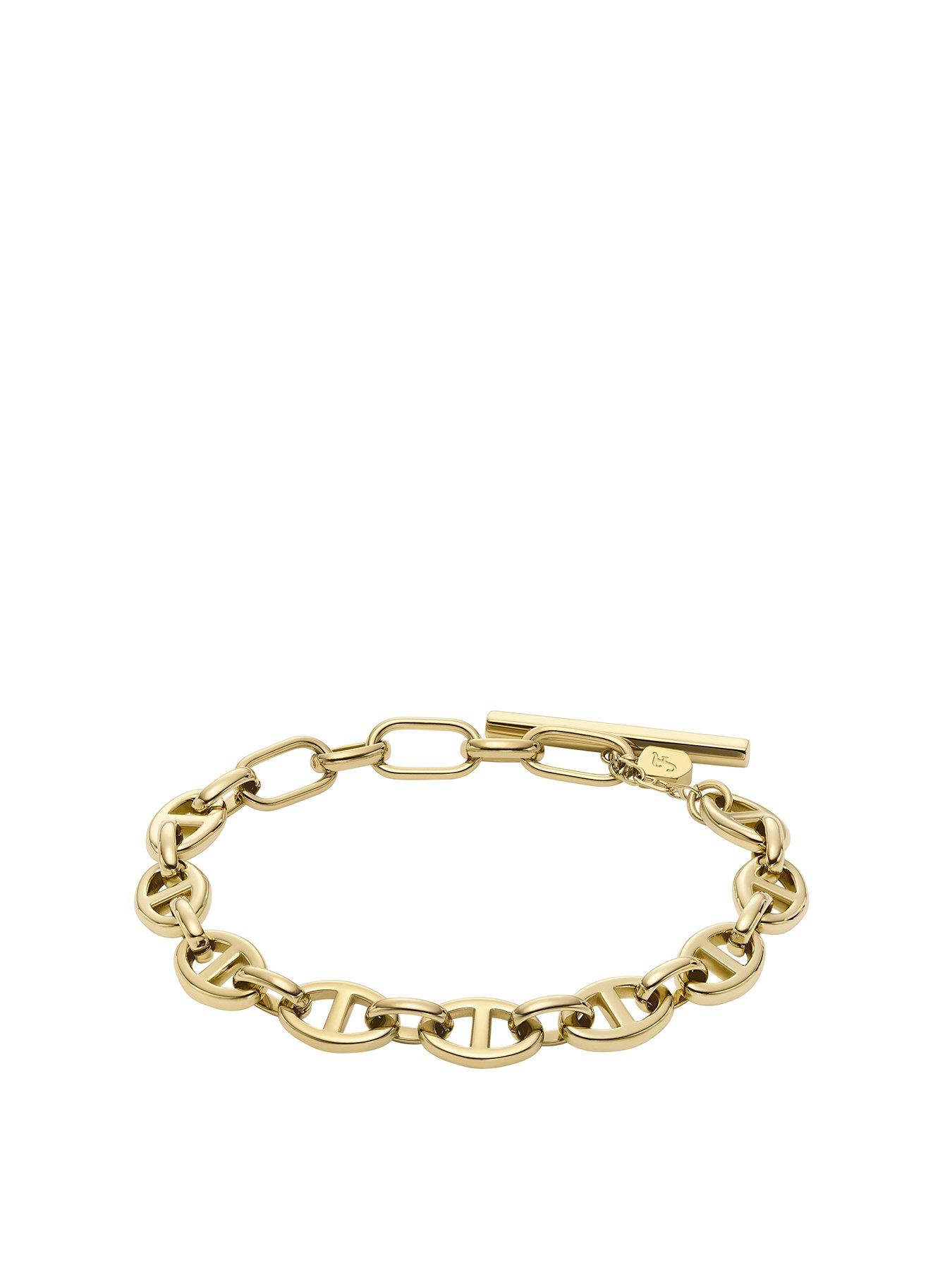 Product photograph of Fossil Women S Heritage D-link Gold-tone Stainless Steel Chain Bracelet from very.co.uk