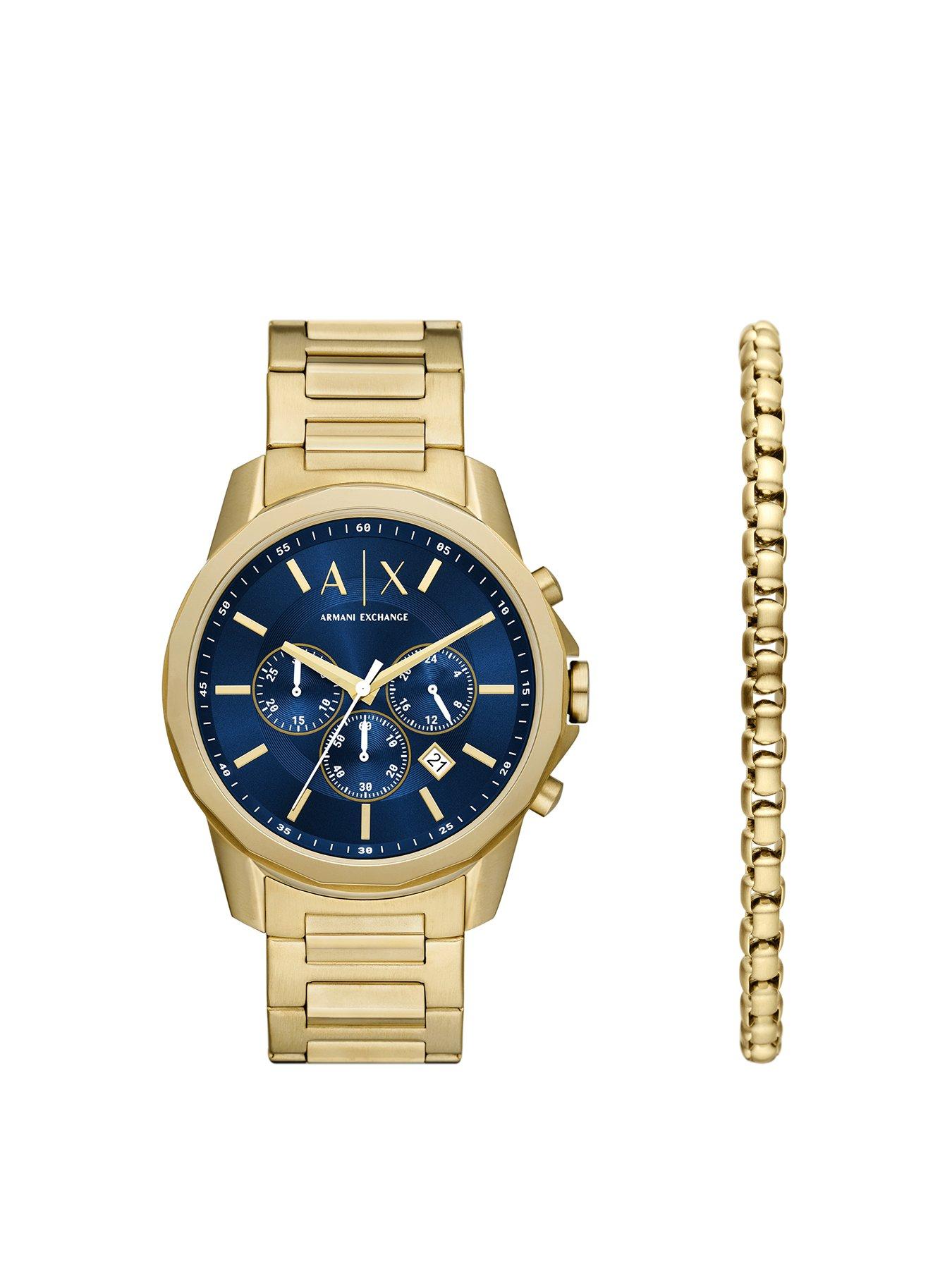 Product photograph of Armani Exchange Men S Chronograph Gold-tone Stainless Steel Watch And Bracelet Set from very.co.uk