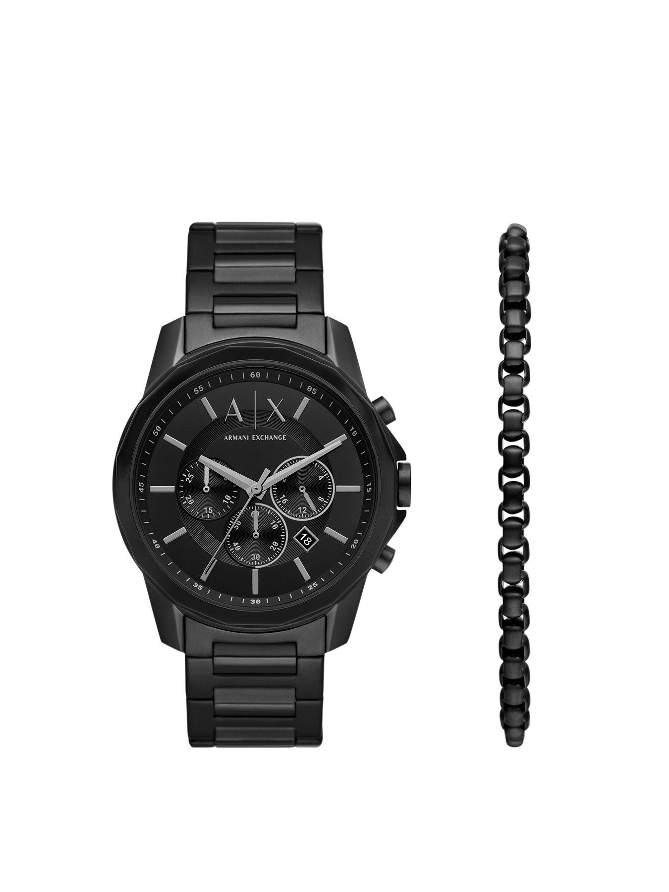 Armani Exchange Men s Chronograph Black Stainless Steel Watch and Bracelet Set Very