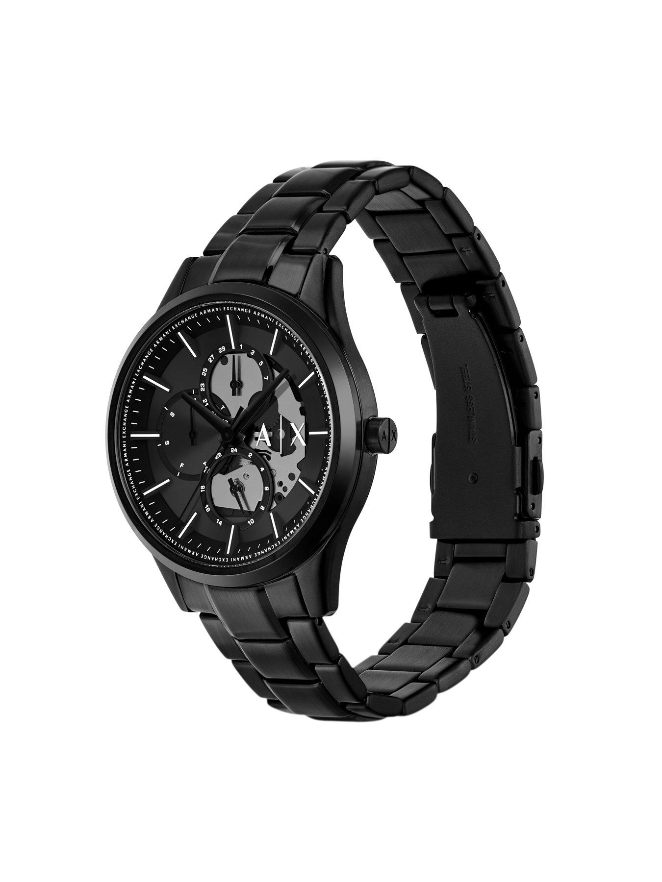 Image 6 of 6 of Armani Exchange Multifunction Black Stainless Steel Watch and Necklace Set