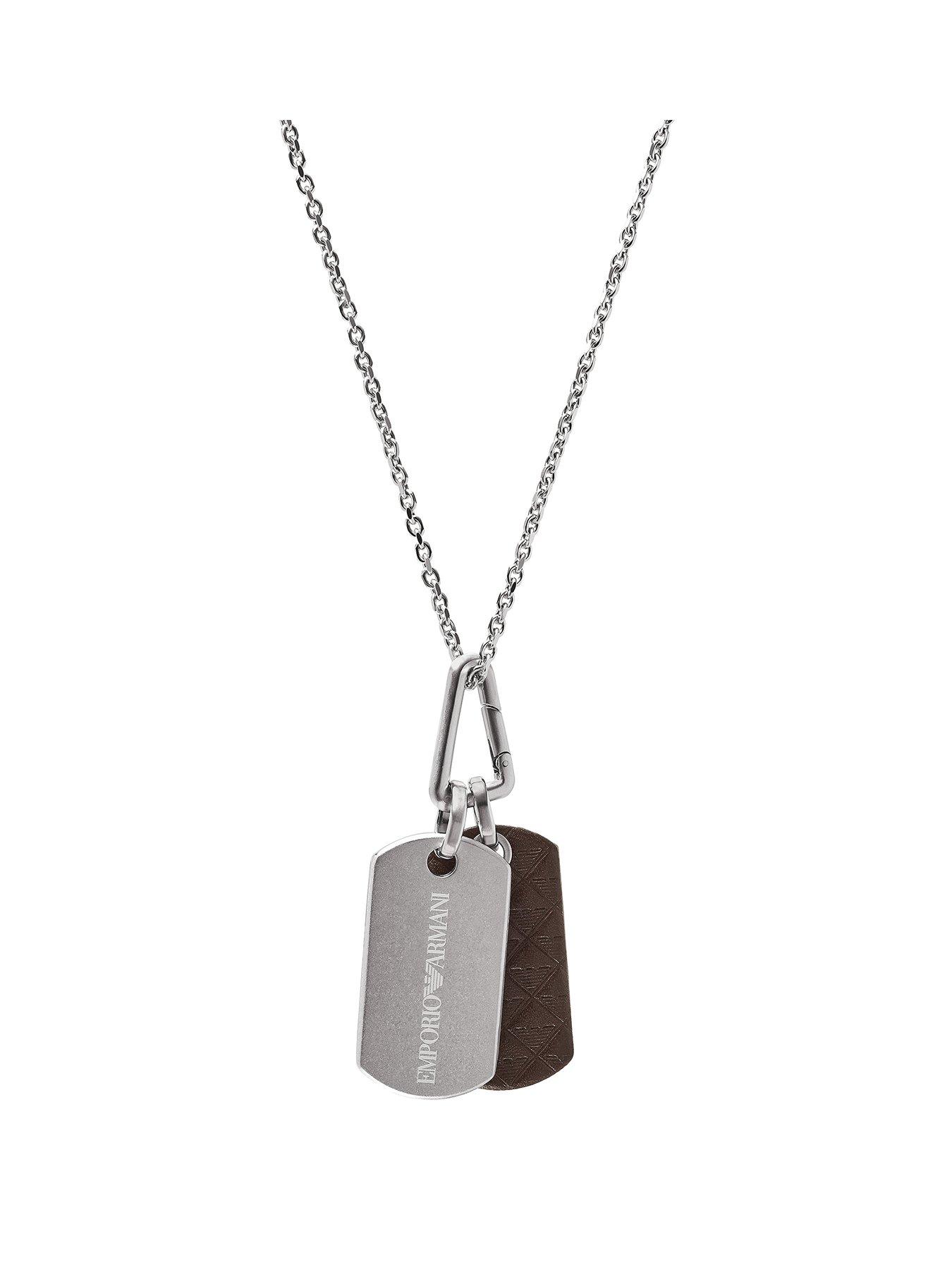 Product photograph of Emporio Armani Men S Stainless Steel Dog Tag Necklace from very.co.uk