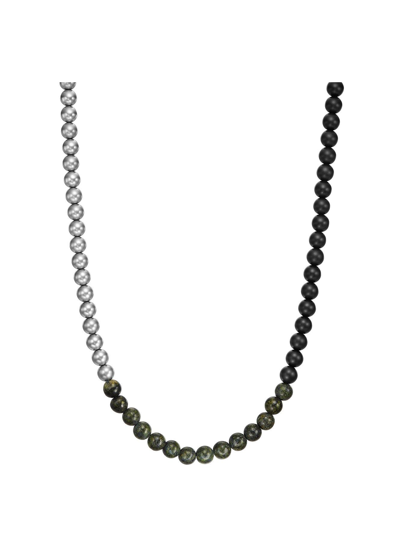 Product photograph of Armani Exchange Green Serpentine Beaded Necklace from very.co.uk