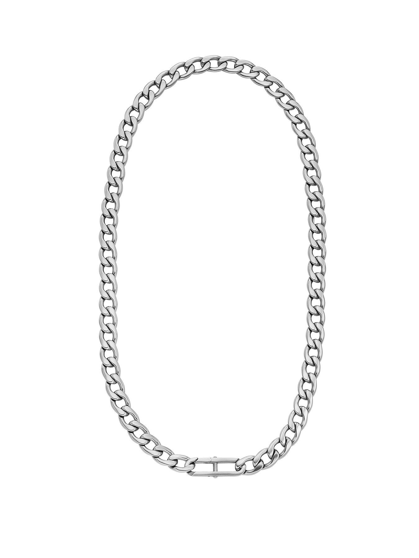 Product photograph of Fossil Heritage D-link Stainless Steel Chain Necklace from very.co.uk