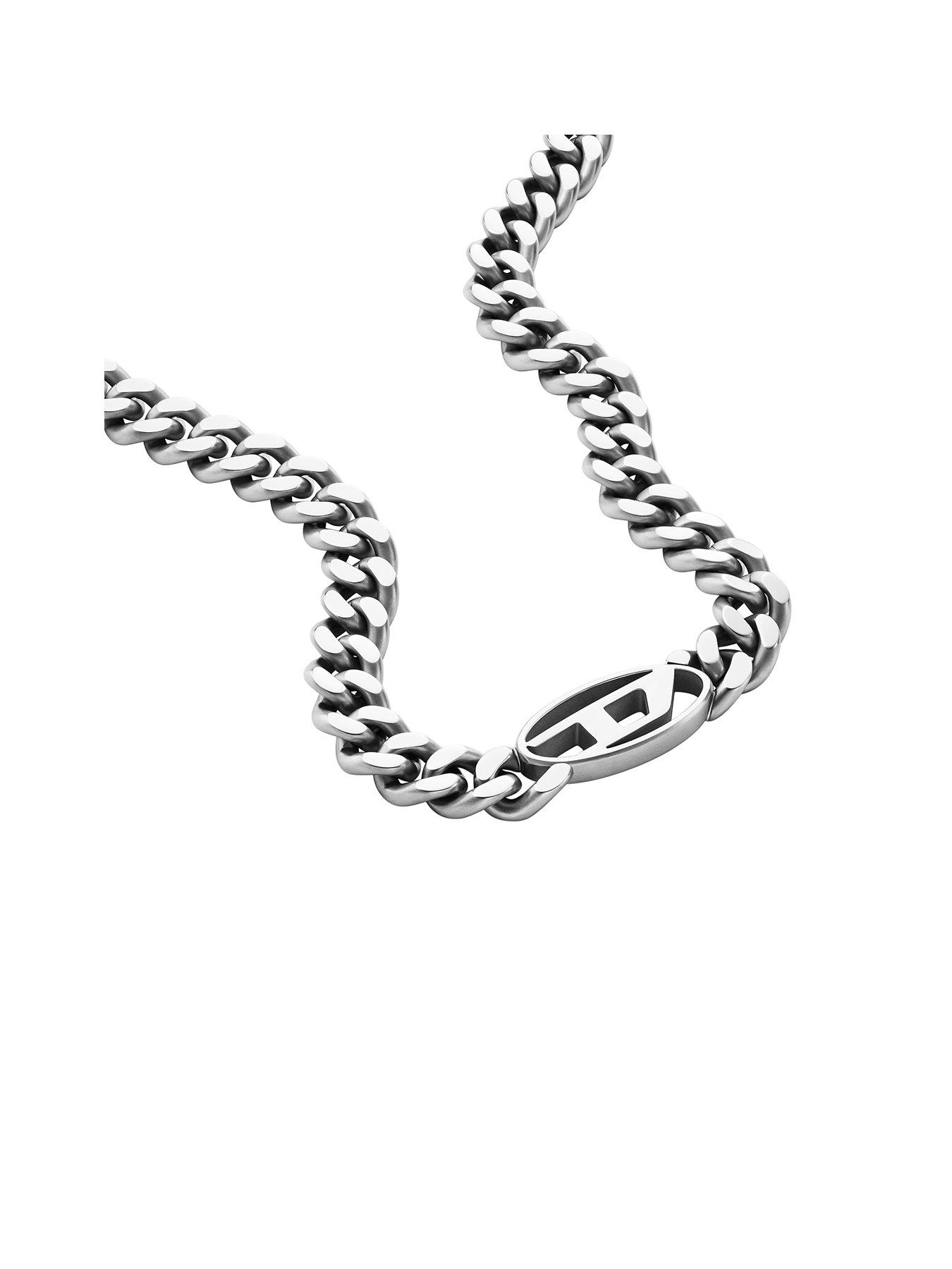 Product photograph of Diesel Oval D Logo Stainless Steel Choker Necklace from very.co.uk