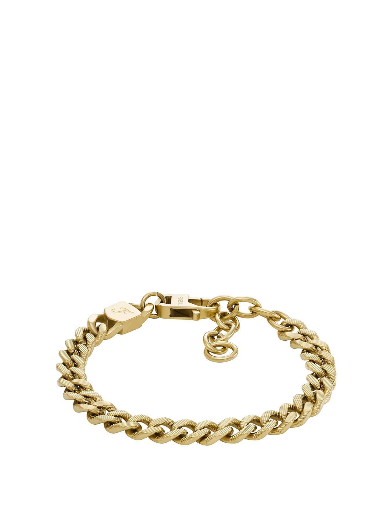 Product photograph of Fossil Unisex Harlow Linear Texture Chain Gold-tone Stainless Steel Necklace from very.co.uk