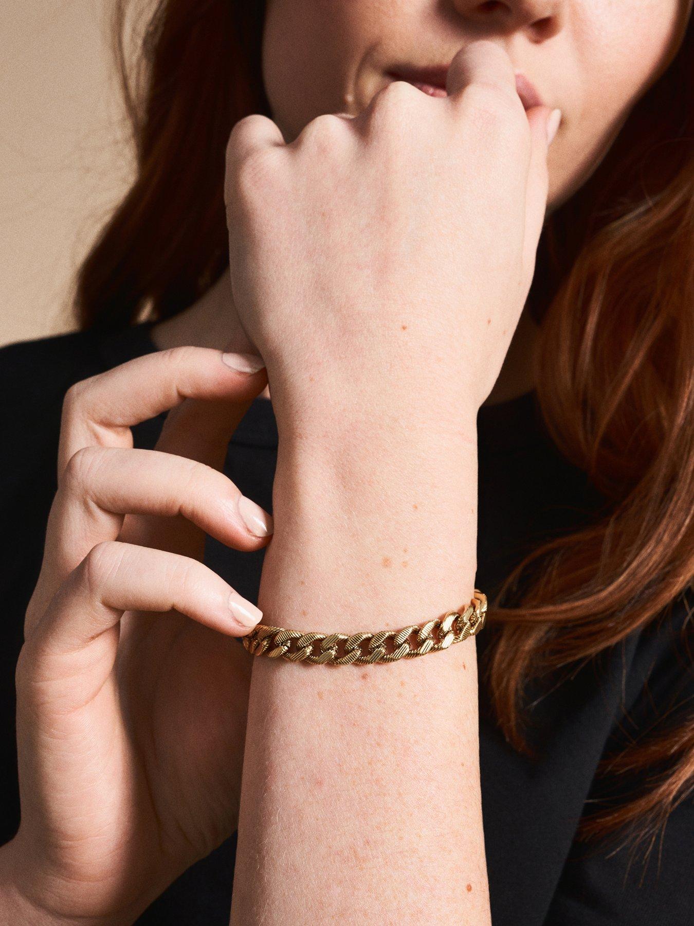 Image 2 of 6 of Fossil Unisex Harlow Linear Texture Chain Gold-Tone Stainless Steel Necklace