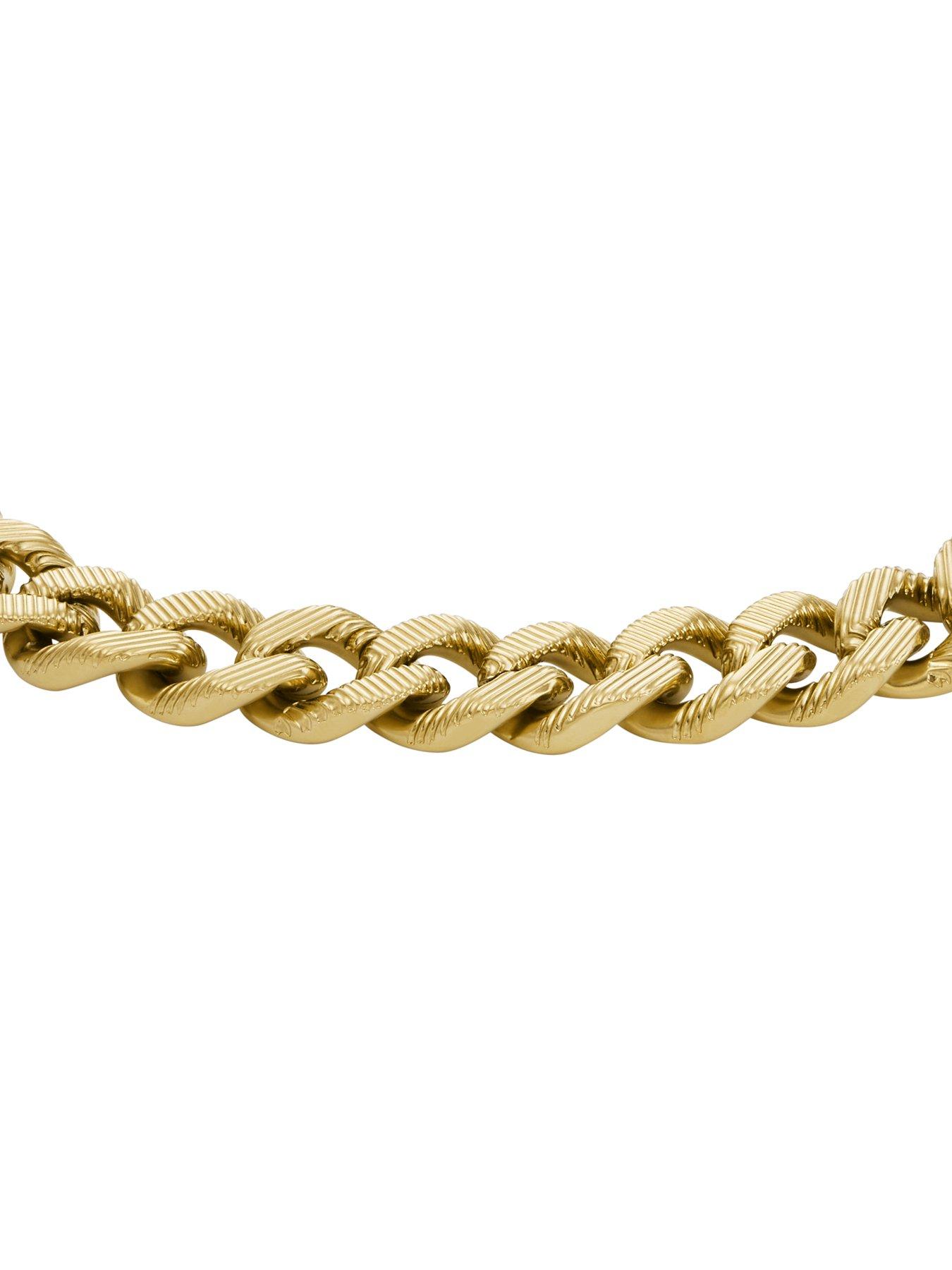 Image 3 of 6 of Fossil Unisex Harlow Linear Texture Chain Gold-Tone Stainless Steel Necklace