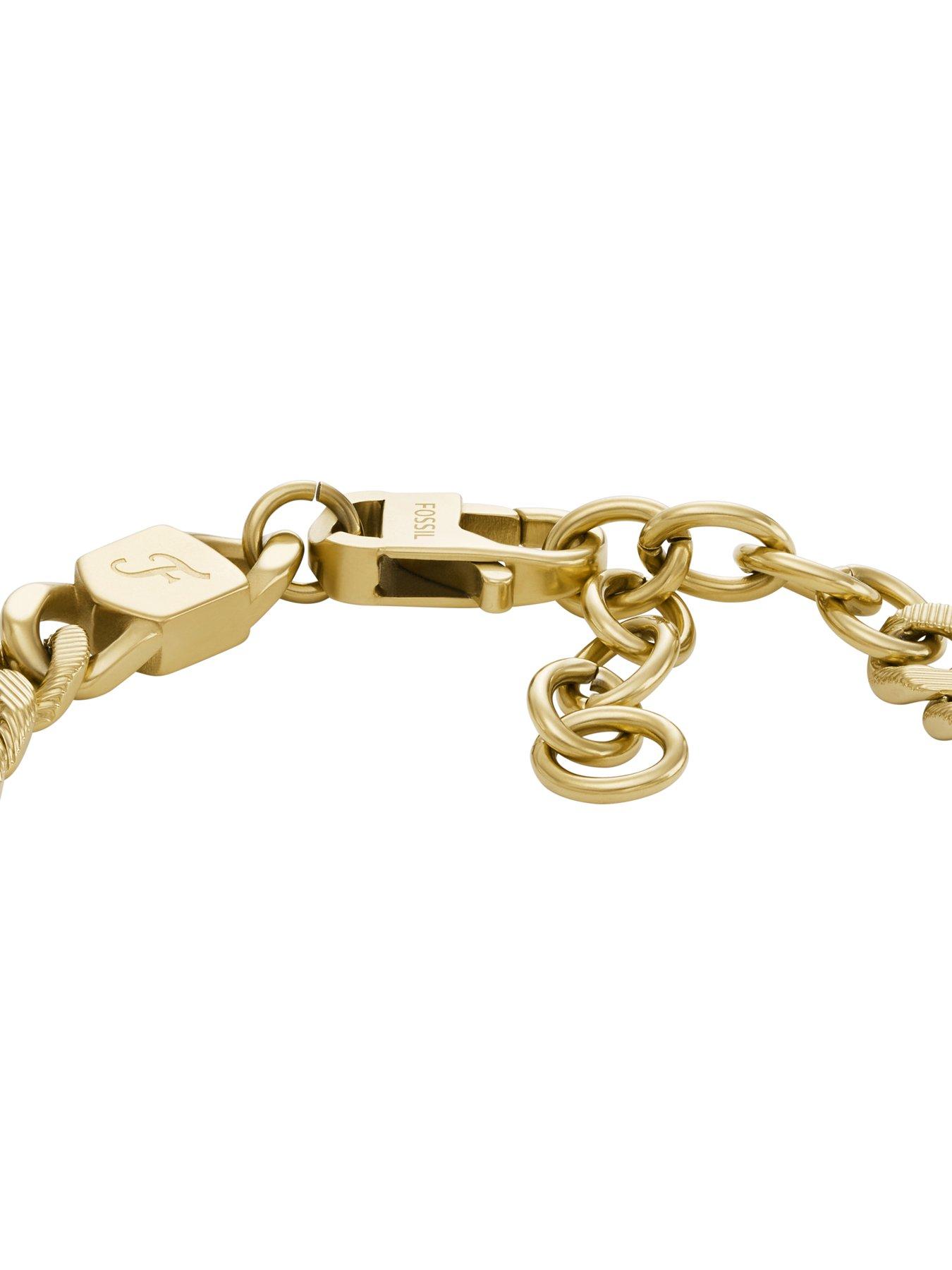 Image 4 of 6 of Fossil Unisex Harlow Linear Texture Chain Gold-Tone Stainless Steel Necklace