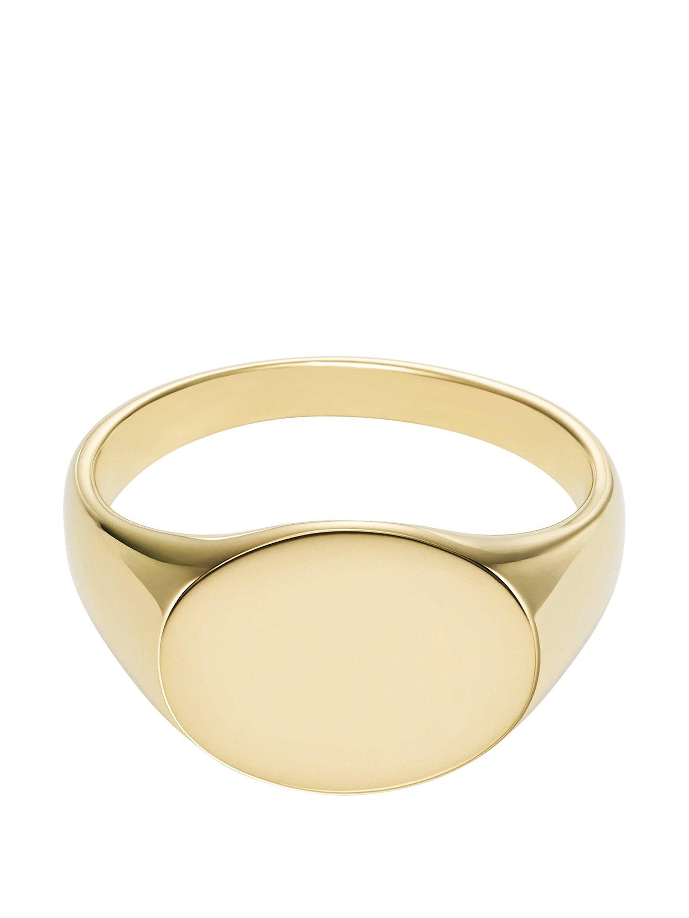 Product photograph of Fossil Unisex All Stacked Up Gold-tone Stainless Steel Signet Ring from very.co.uk