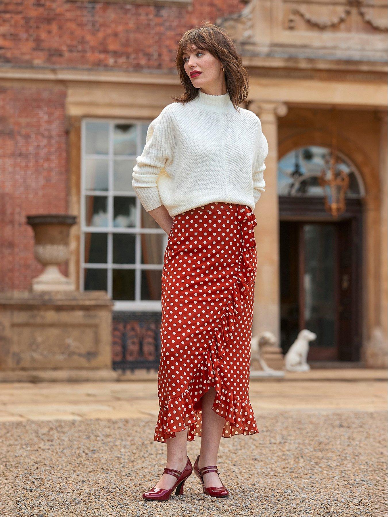 Polka Dot Midi Skirt Red