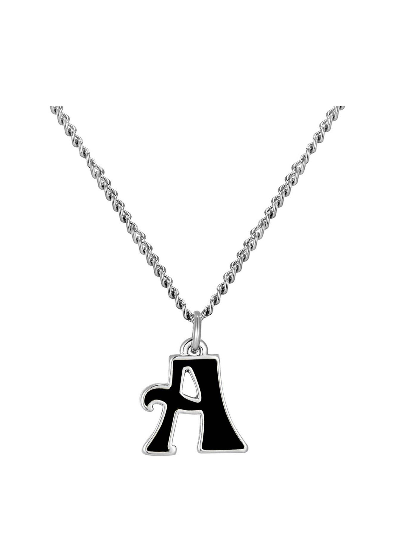 Product photograph of The Love Collection Sterling Silver Enamel Alphabet Charm With Chain - Black from very.co.uk