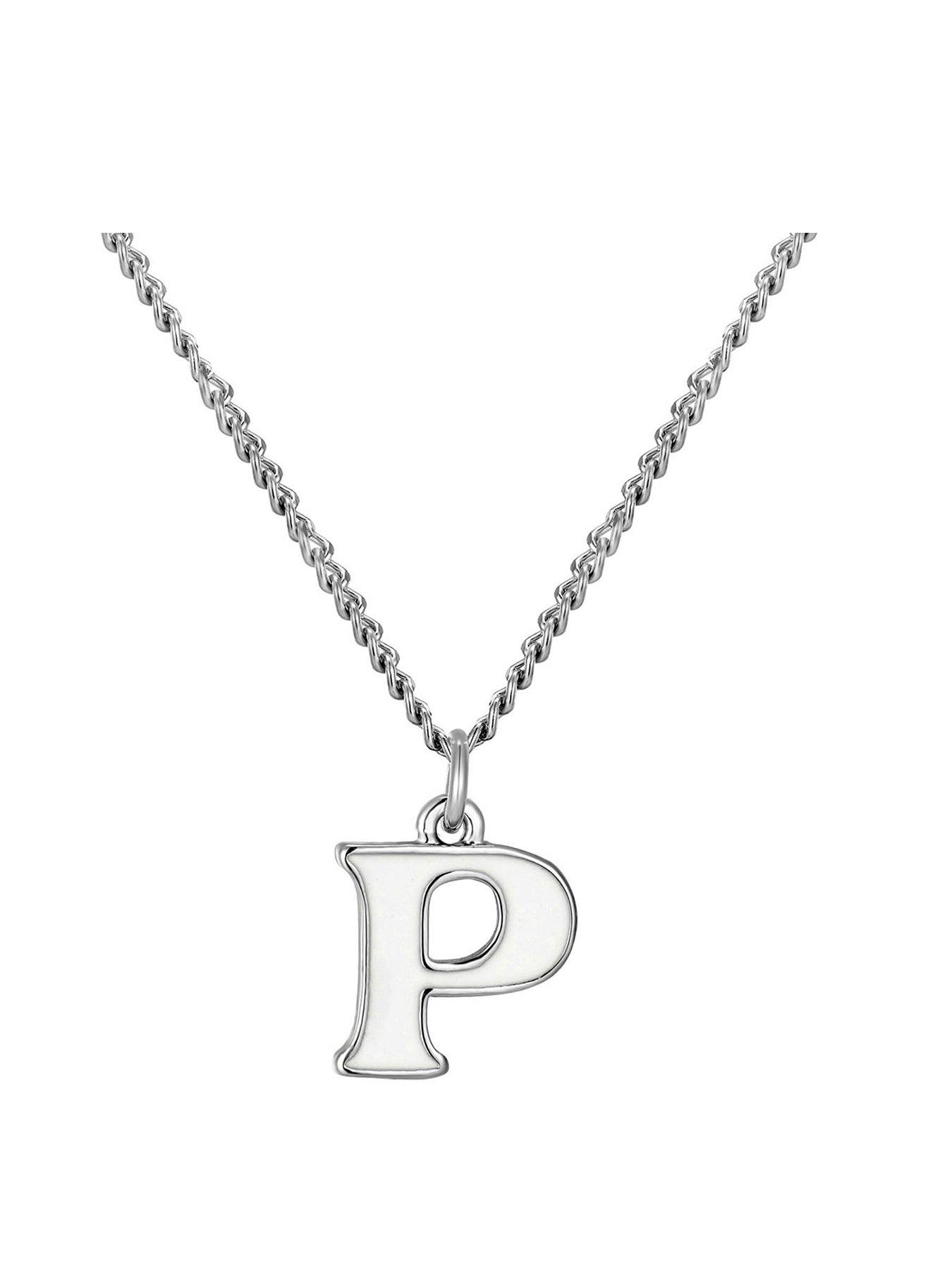 undefined Sterling Silver Enamel alphabet Charm with Chain - White