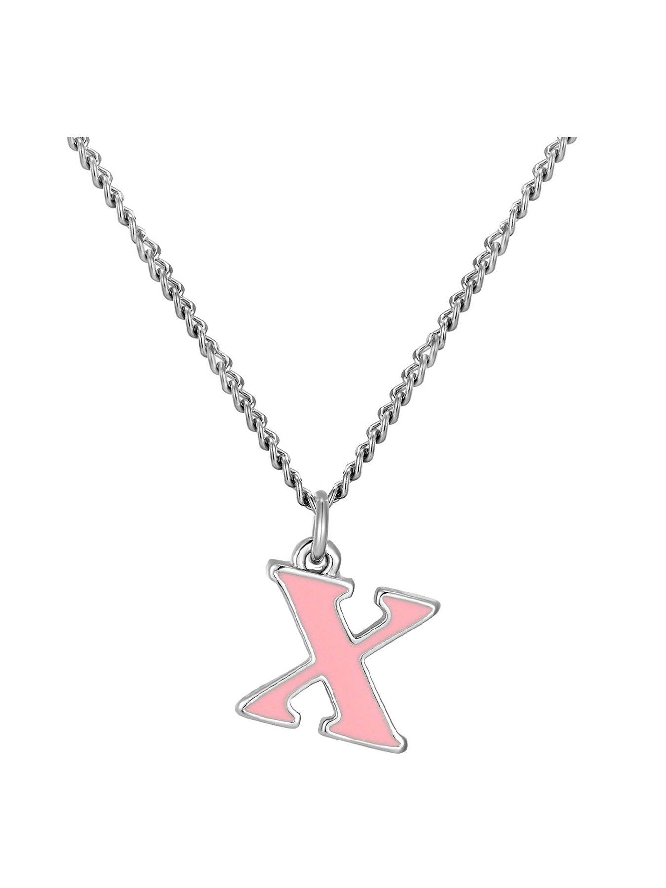 Product photograph of The Love Silver Collection Sterling Silver Enamel Alphabet Charm With Chain - Pink from very.co.uk