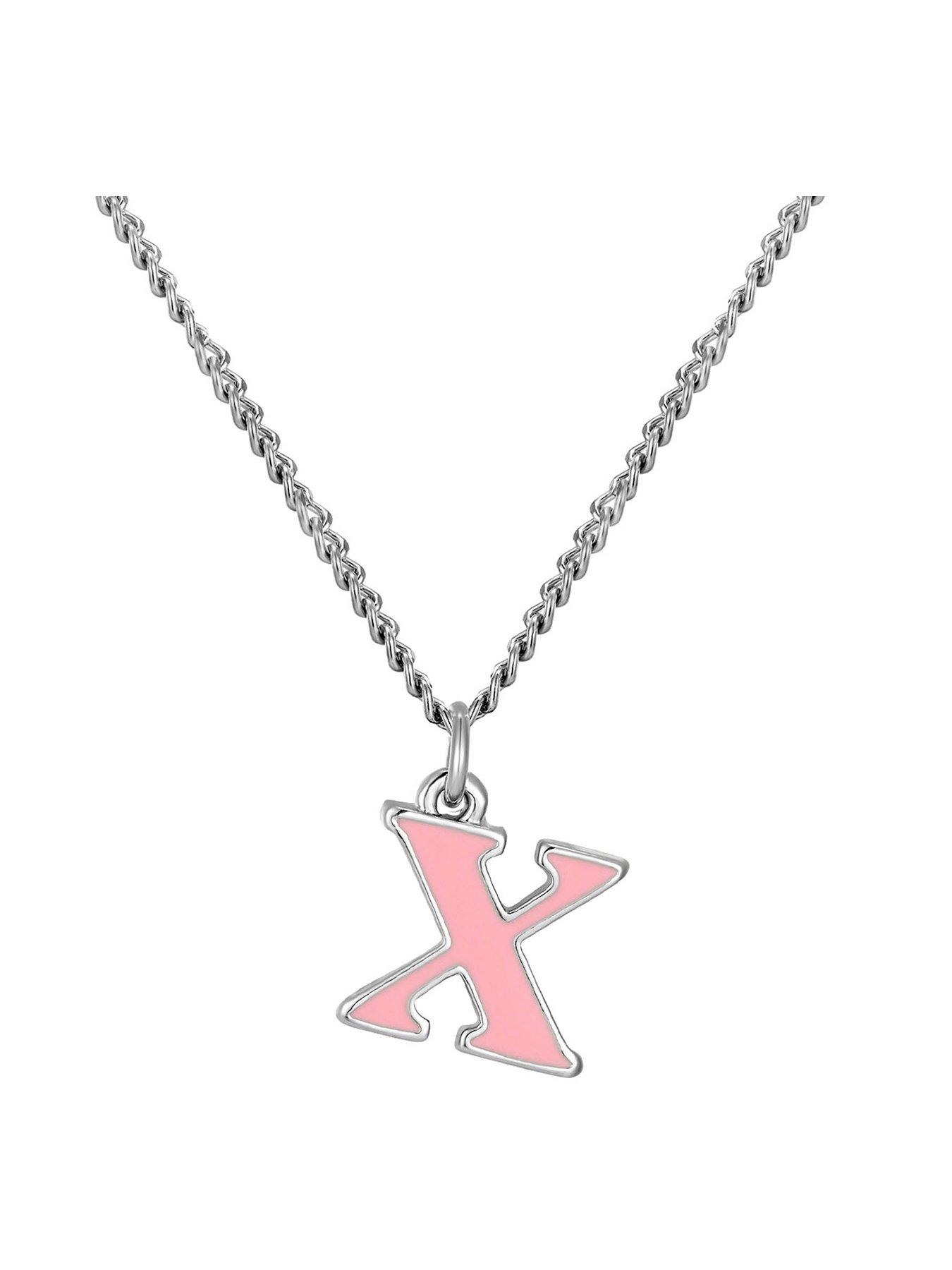 undefined Sterling Silver Enamel alphabet Charm with Chain - Pink