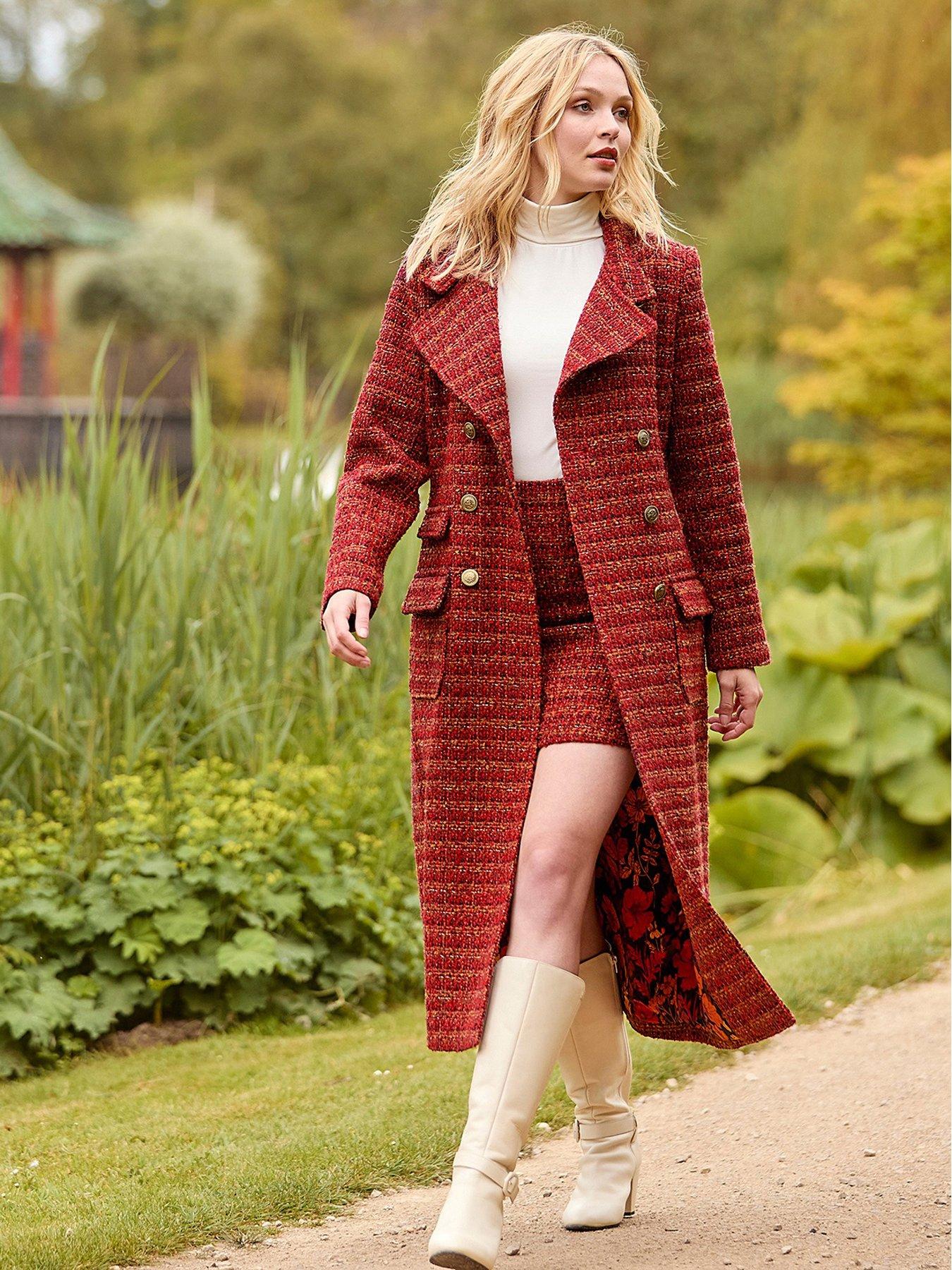 Joe Browns Maya Tweed Maxi Coat Orange Very
