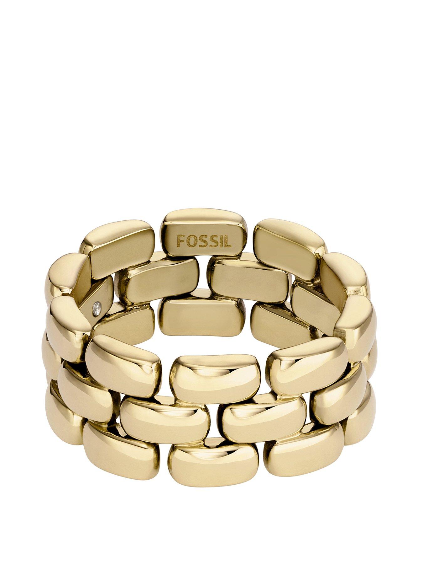 Product photograph of Fossil Women S Arden Watch Links Gold-tone Stainless Steel Band Ring from very.co.uk