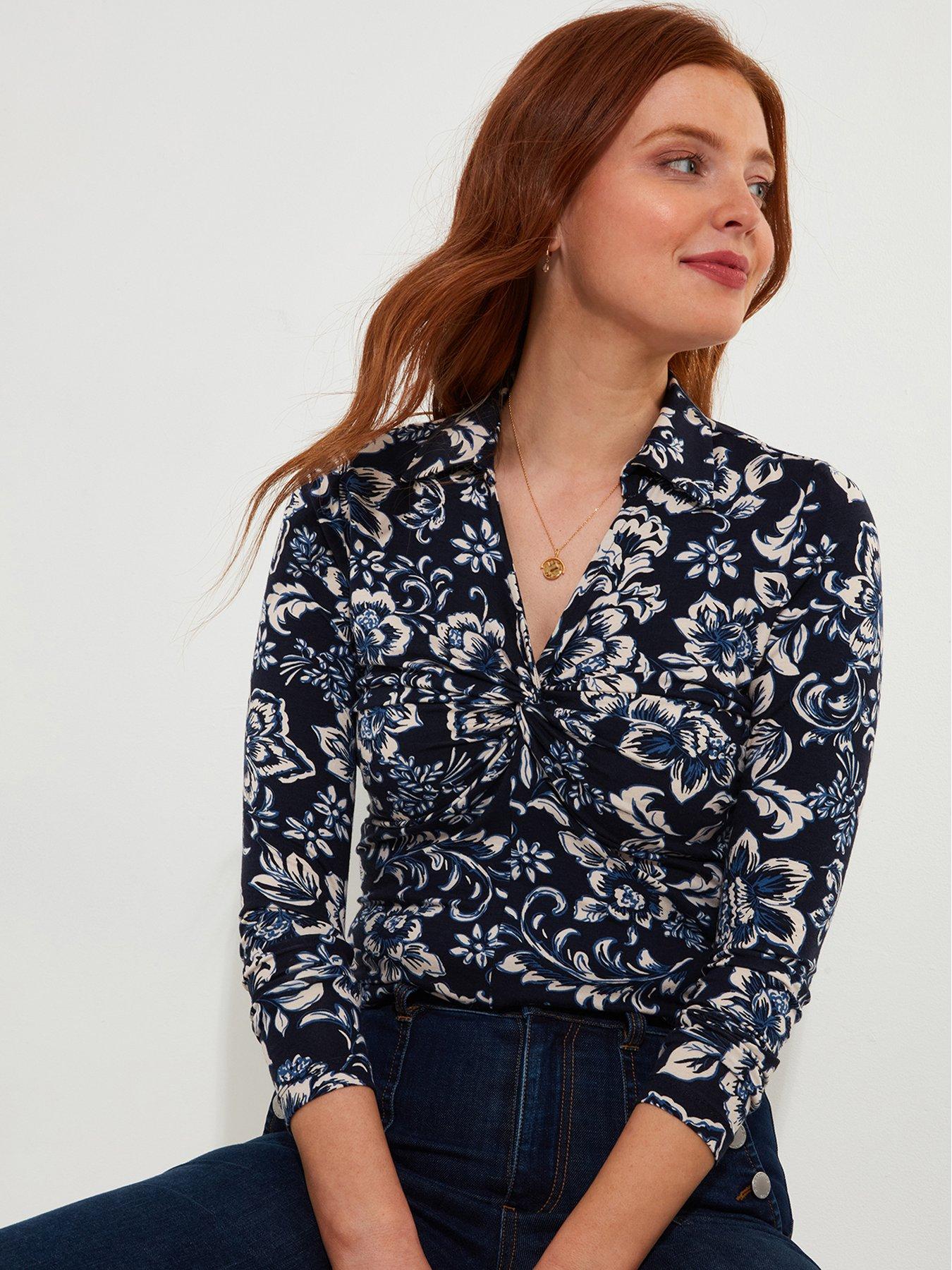 undefined Patsy Jersey Twist Front Top - Navy