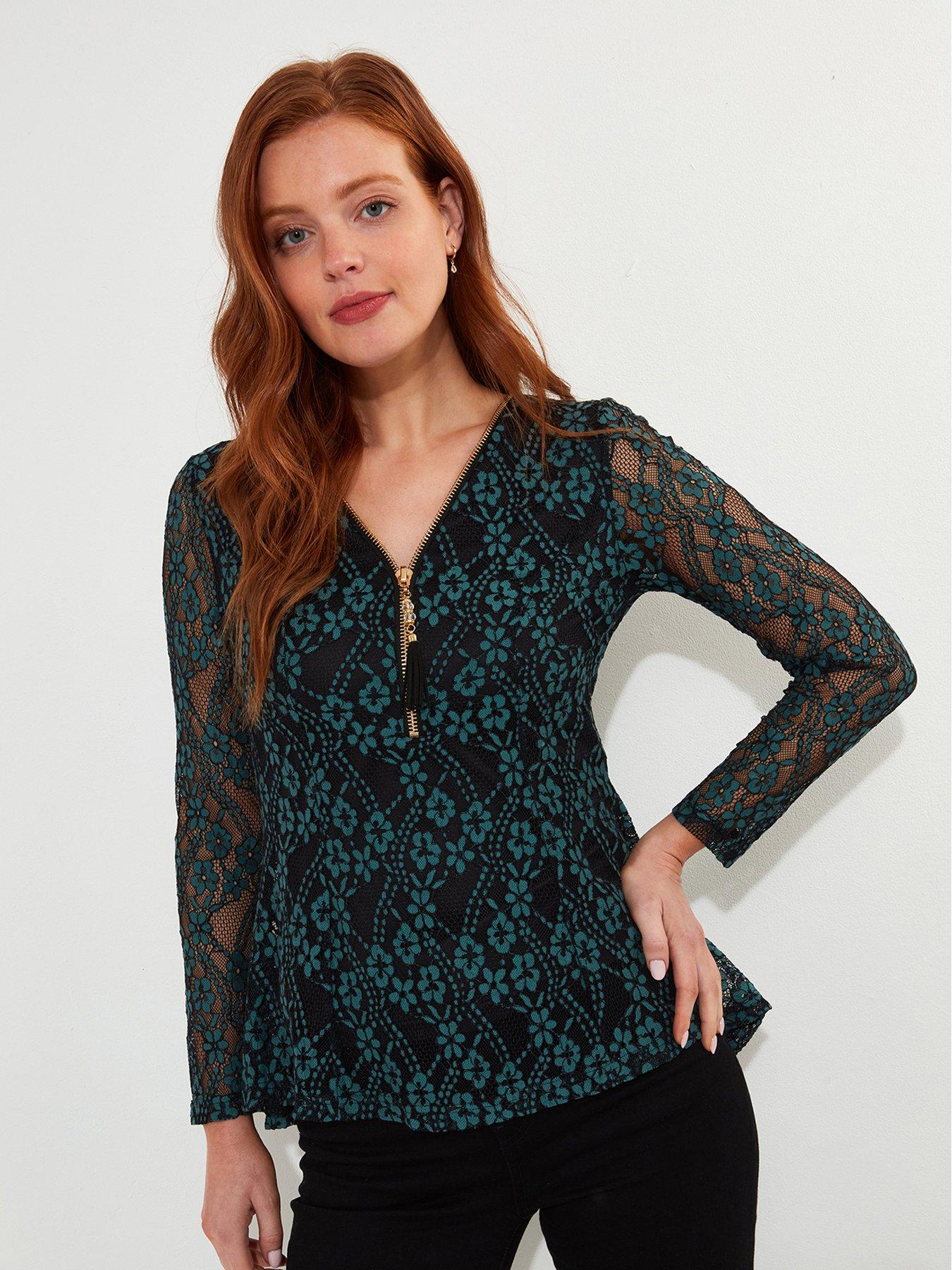 Joe Browns Lace Zip Top - Green