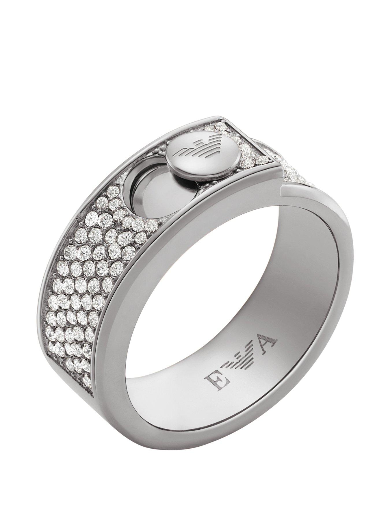 Product photograph of Emporio Armani Stainless Steel With Crystals Setted Band Ring from very.co.uk