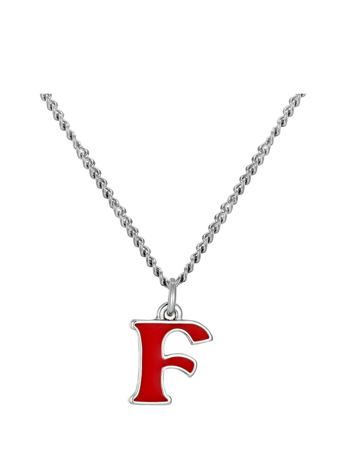 Product photograph of The Love Collection Sterling Silver Enamel Alphabet Charm With Chain - Red from very.co.uk