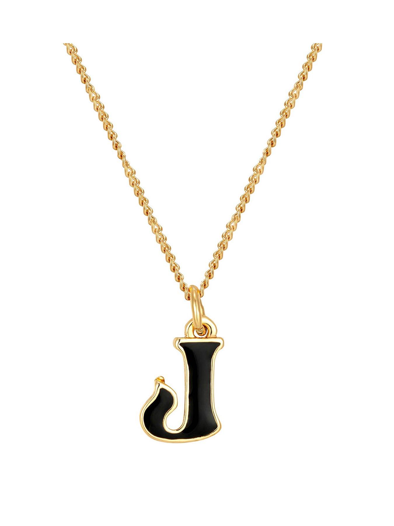 Product photograph of The Love Silver Collection Gold Plated Enamel Alphabet Charm With Chain - Black from very.co.uk