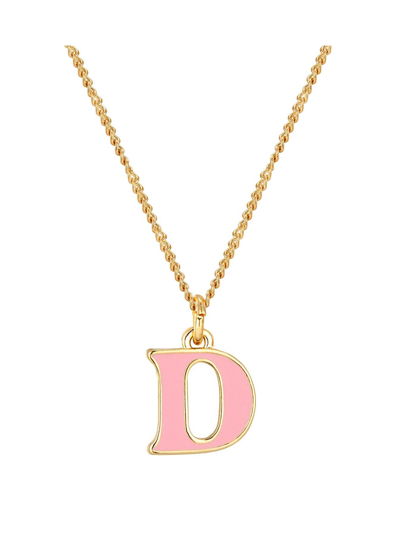 Product photograph of The Love Silver Collection Gold Plated Enamel Alphabet Charm With Chain - Pink from very.co.uk