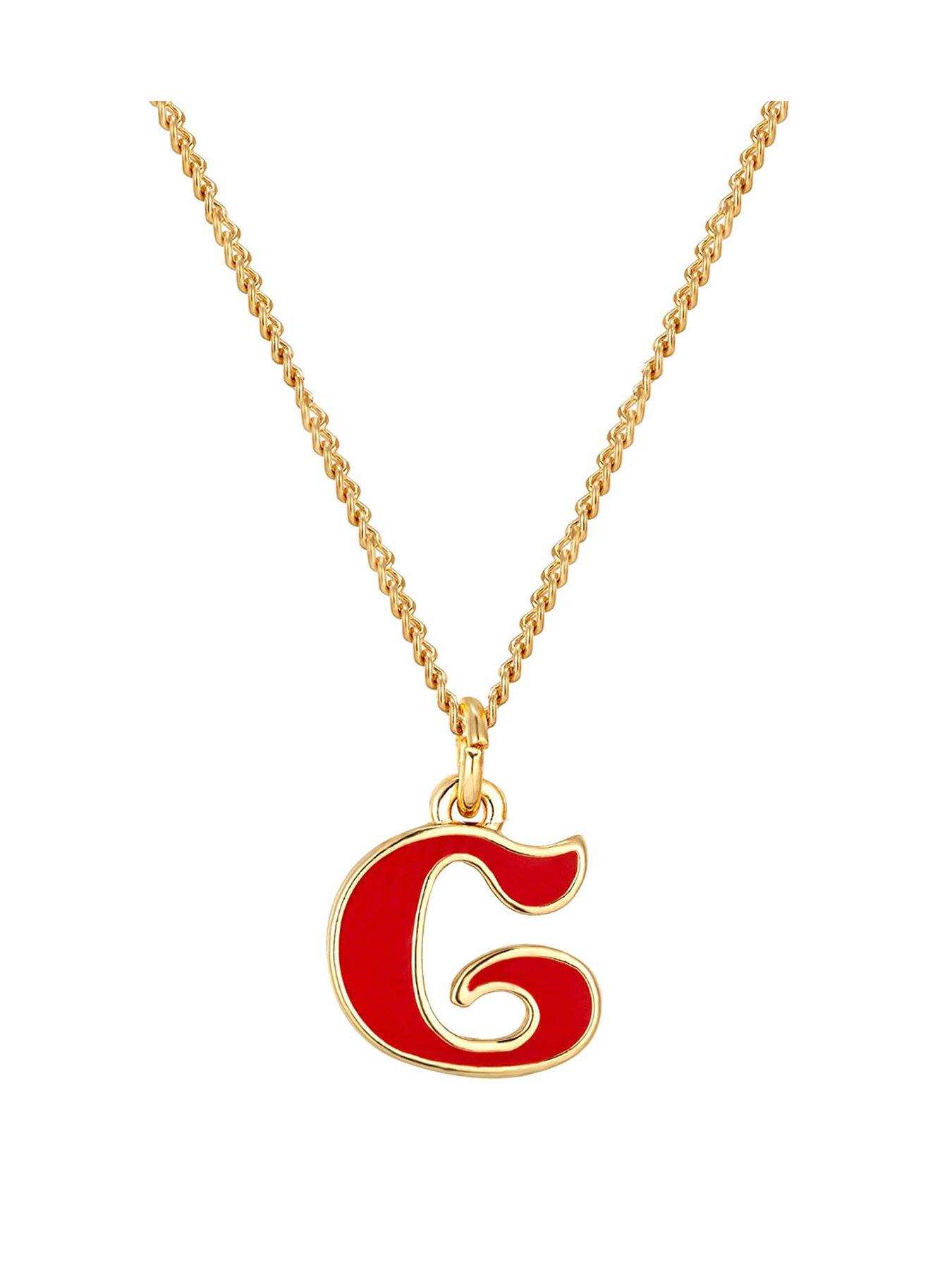 Product photograph of The Love Silver Collection Gold Plated Enamel Alphabet Charm With Chain - Red from very.co.uk