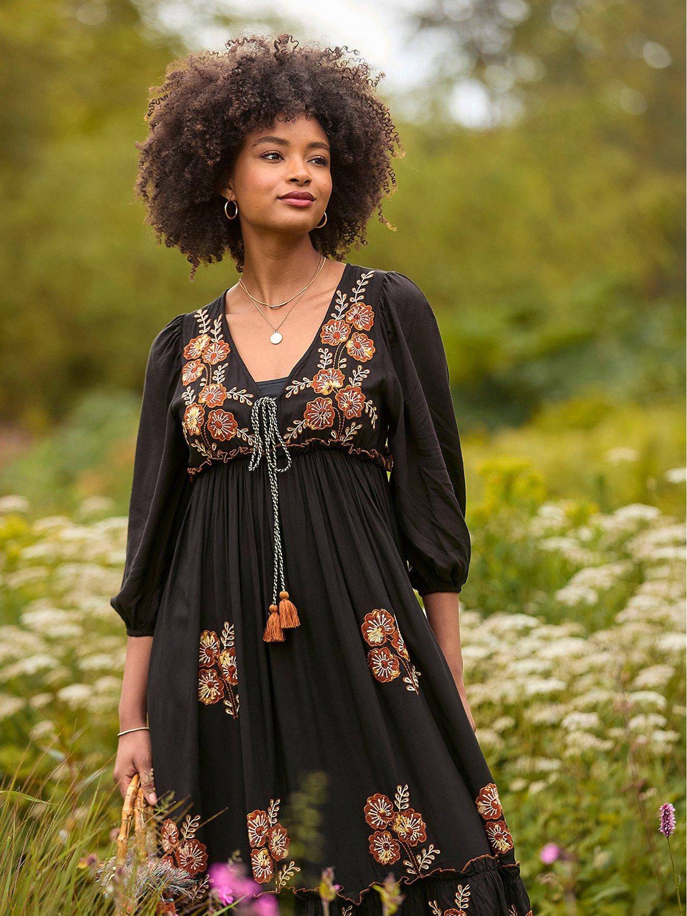 Joe Browns Embroidered Boho Black Dress