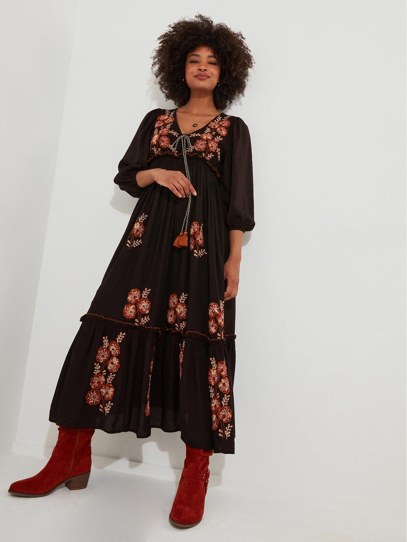 Joe Browns Embroidered Boho Black Dress | Very