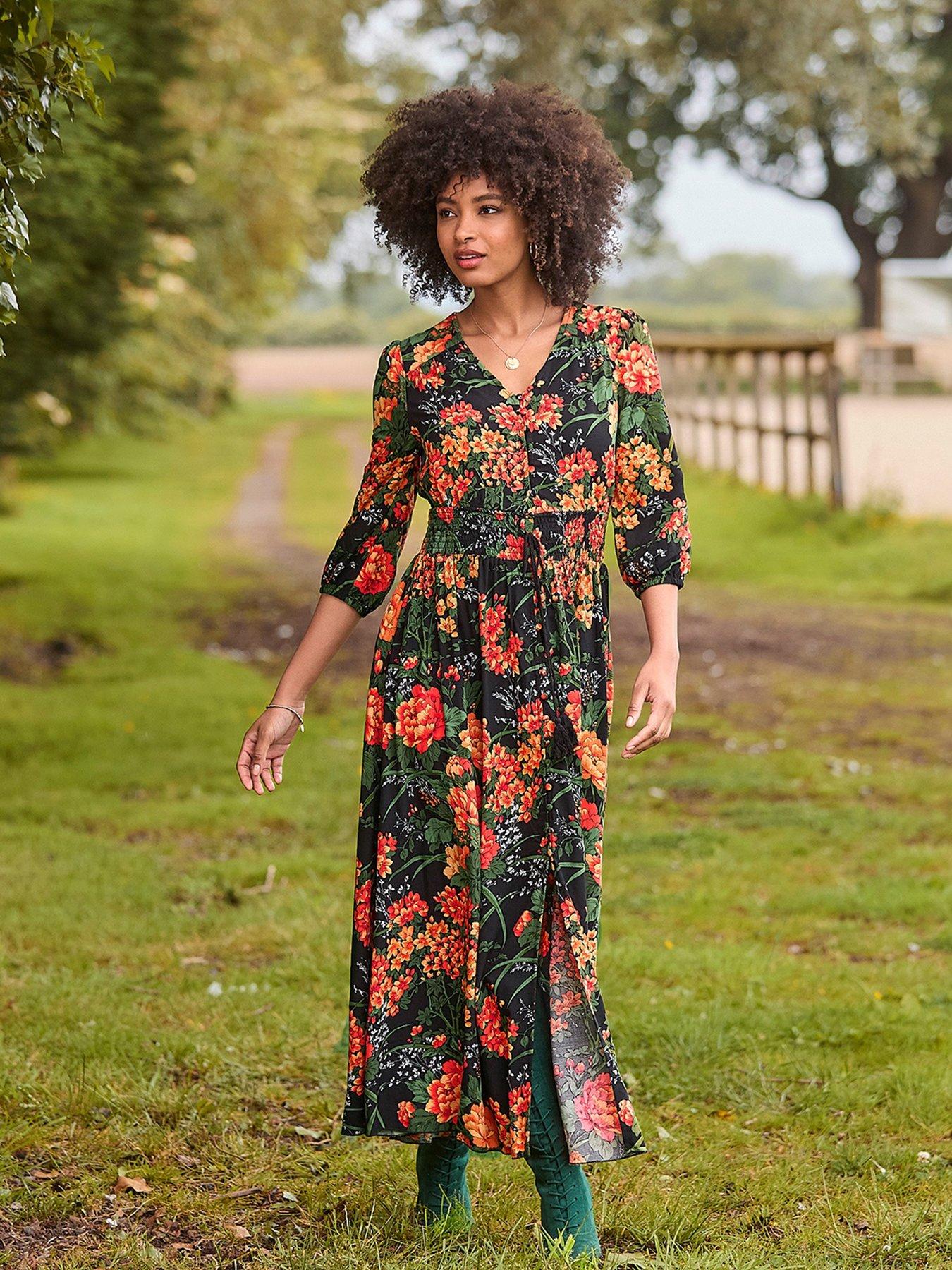Joe Browns Sienna Floral Midi Dress - Black