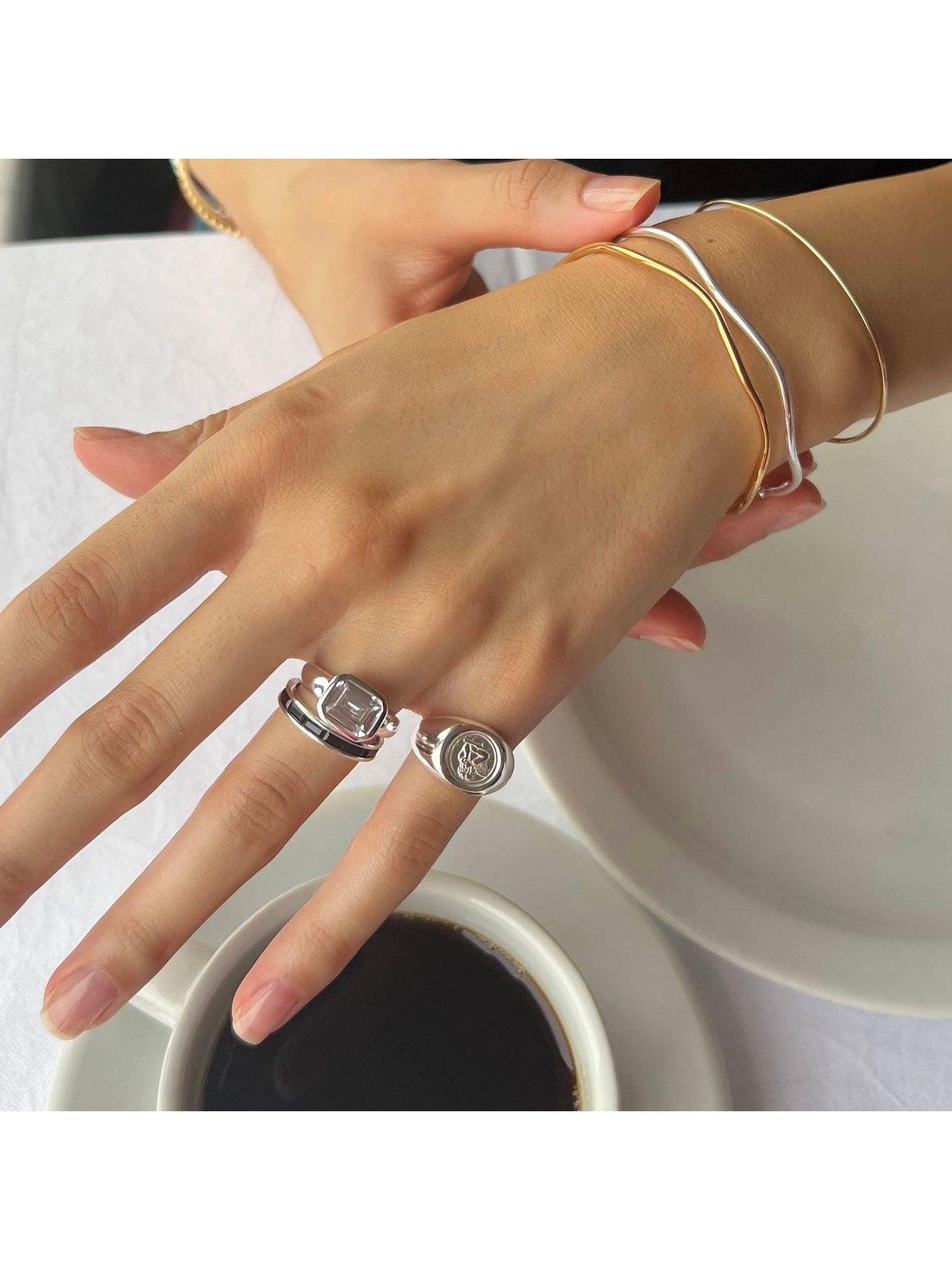 Image 2 of 5 of Seol + Gold Black Cz Eternity Ring - Silver