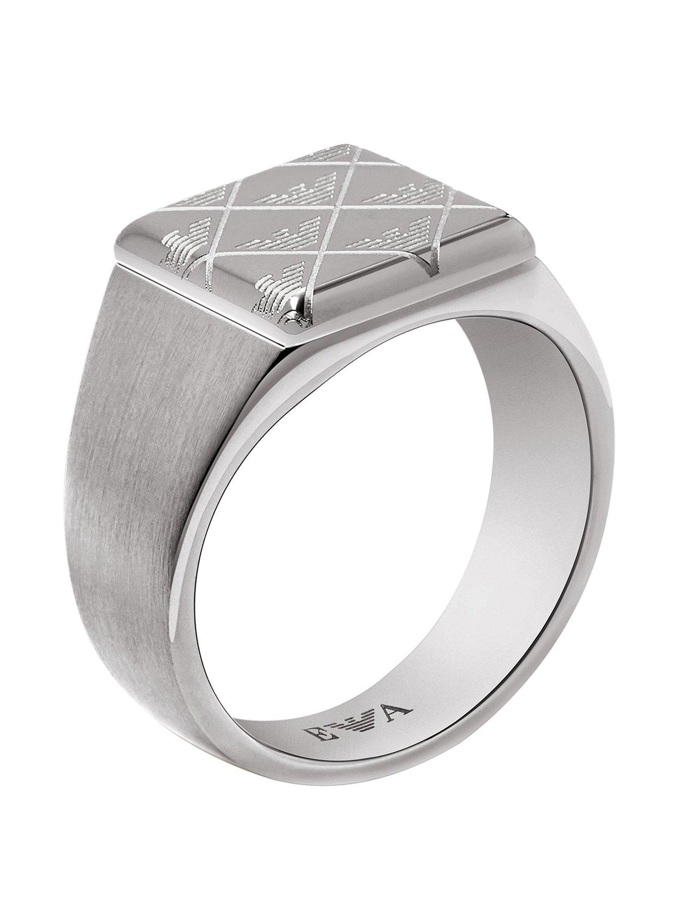 Product photograph of Emporio Armani Emporio Armani Men S Stainless Steel Signet Ring from very.co.uk