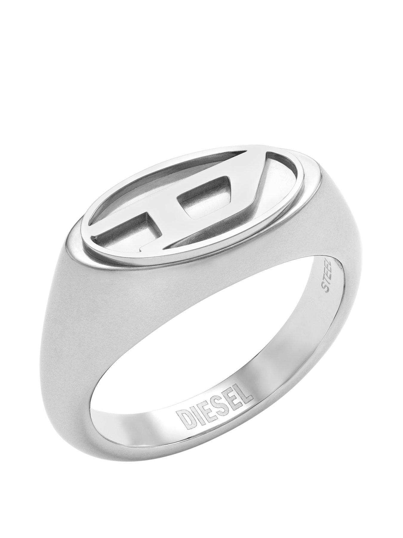 Product photograph of Diesel Men S Stainless Steel Signet Ring from very.co.uk