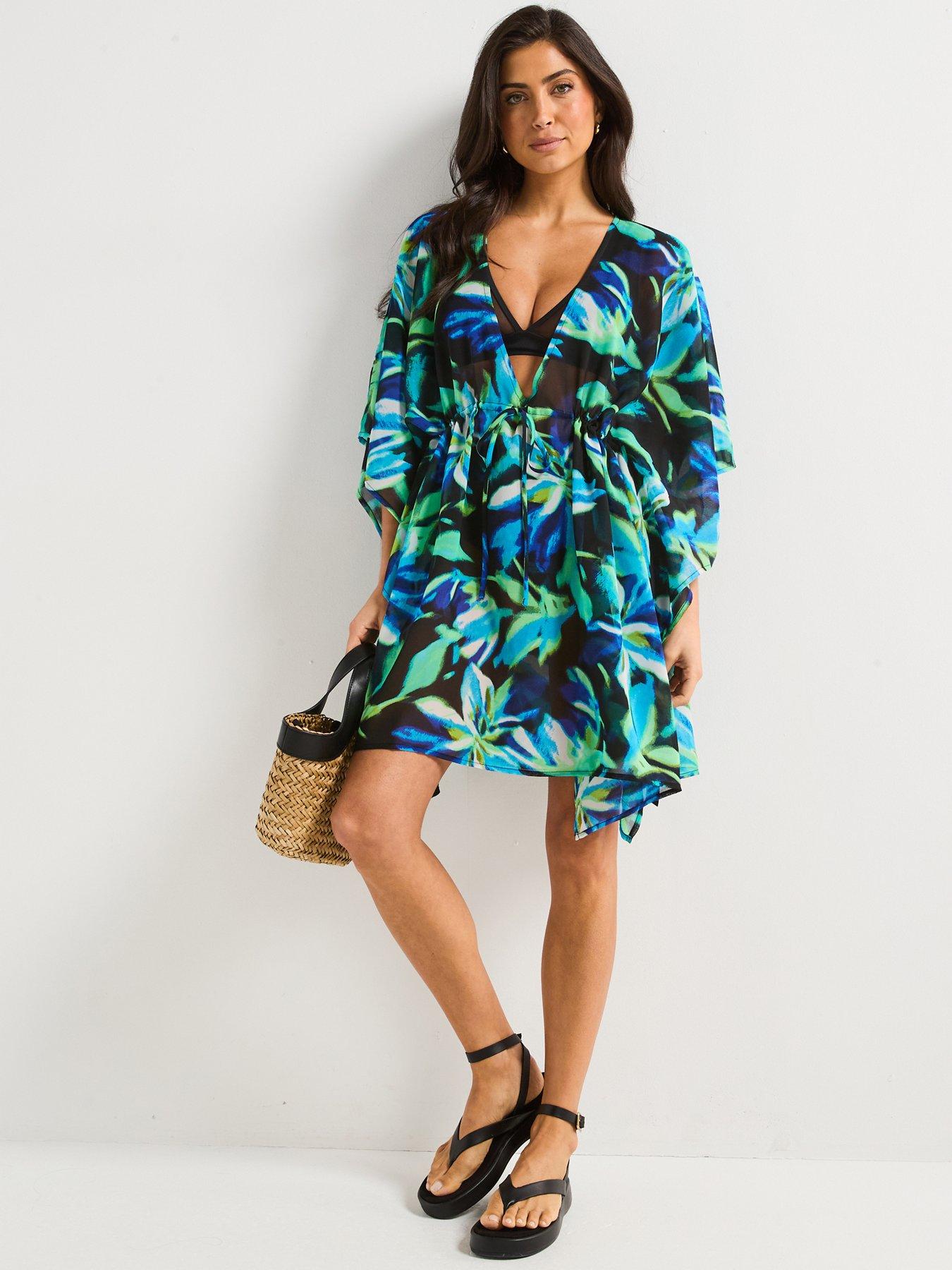 undefined Chiffon Tie Waist Short Kaftan