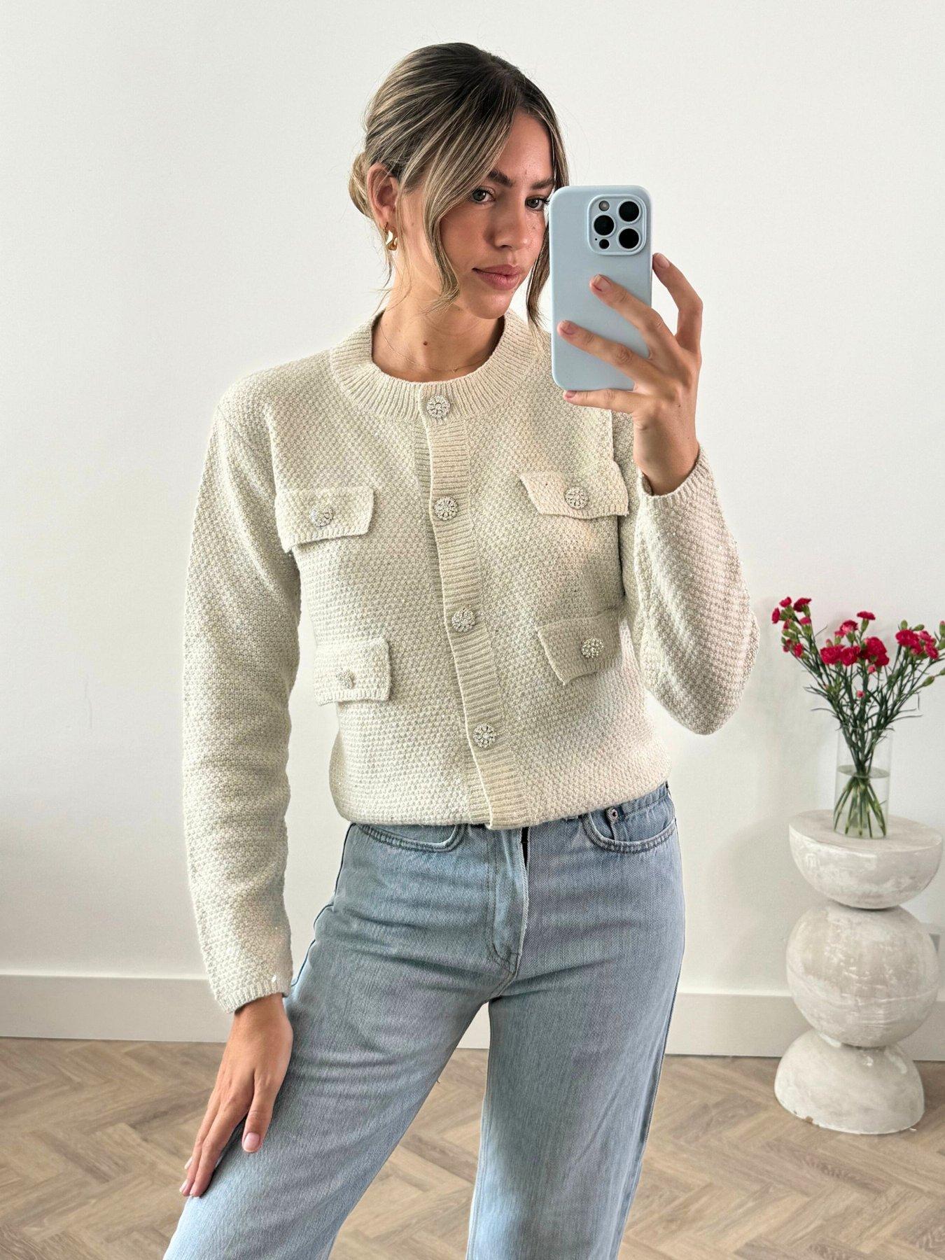 undefined Textured Knitted Cardigan - Cream