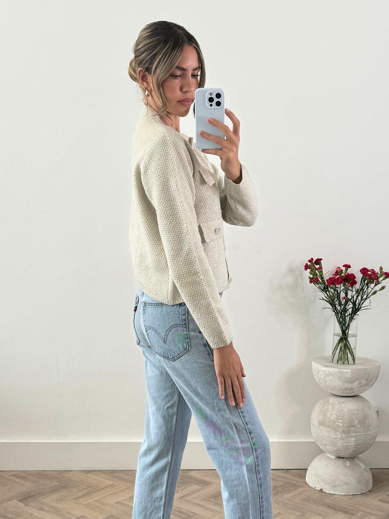 Image 3 of 4 of Style Cheat Textured Knitted Cardigan - Cream