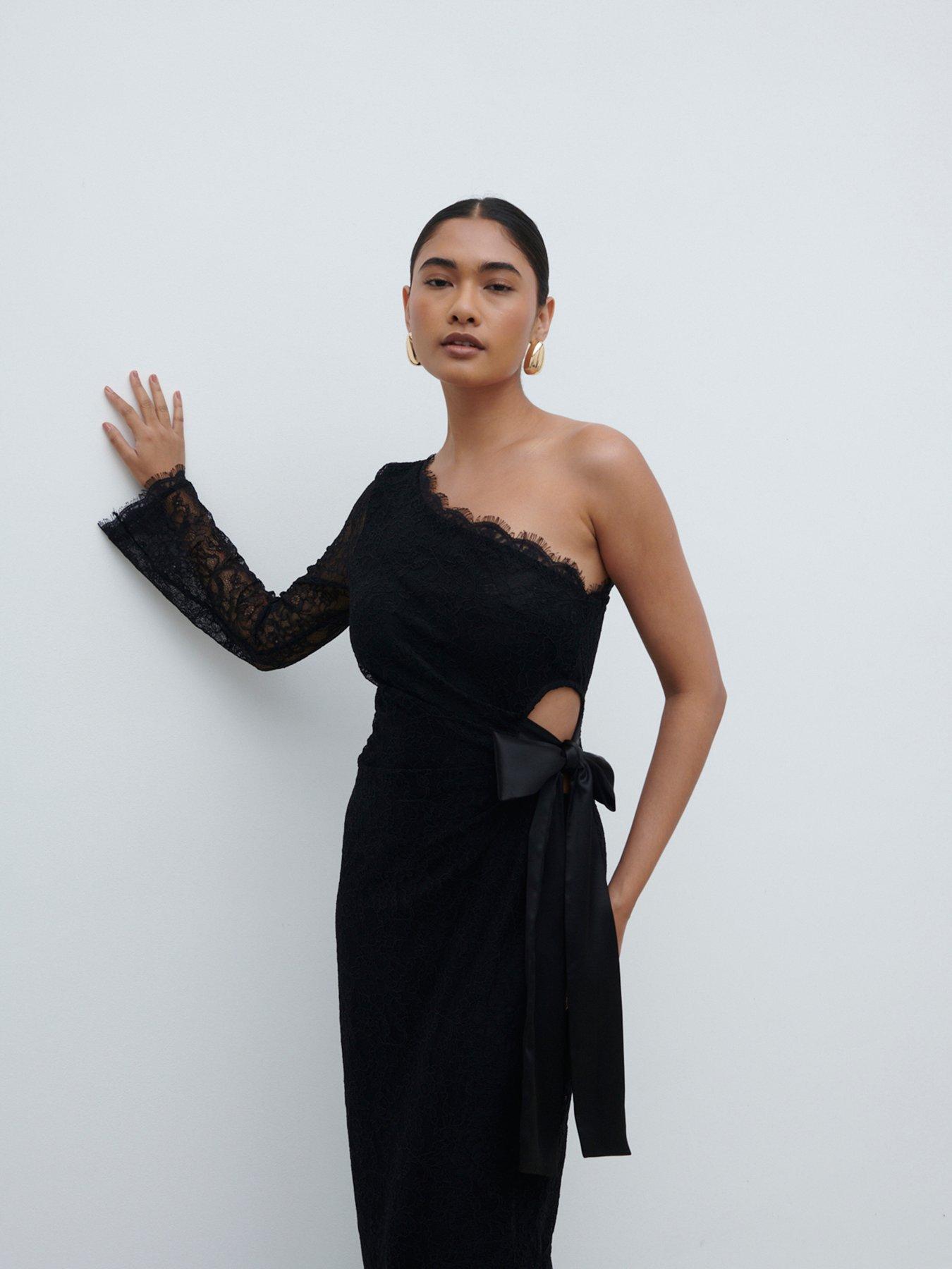 Pretty Lavish Mollie One Shoulder Lace Maxi Dress - Black | Very