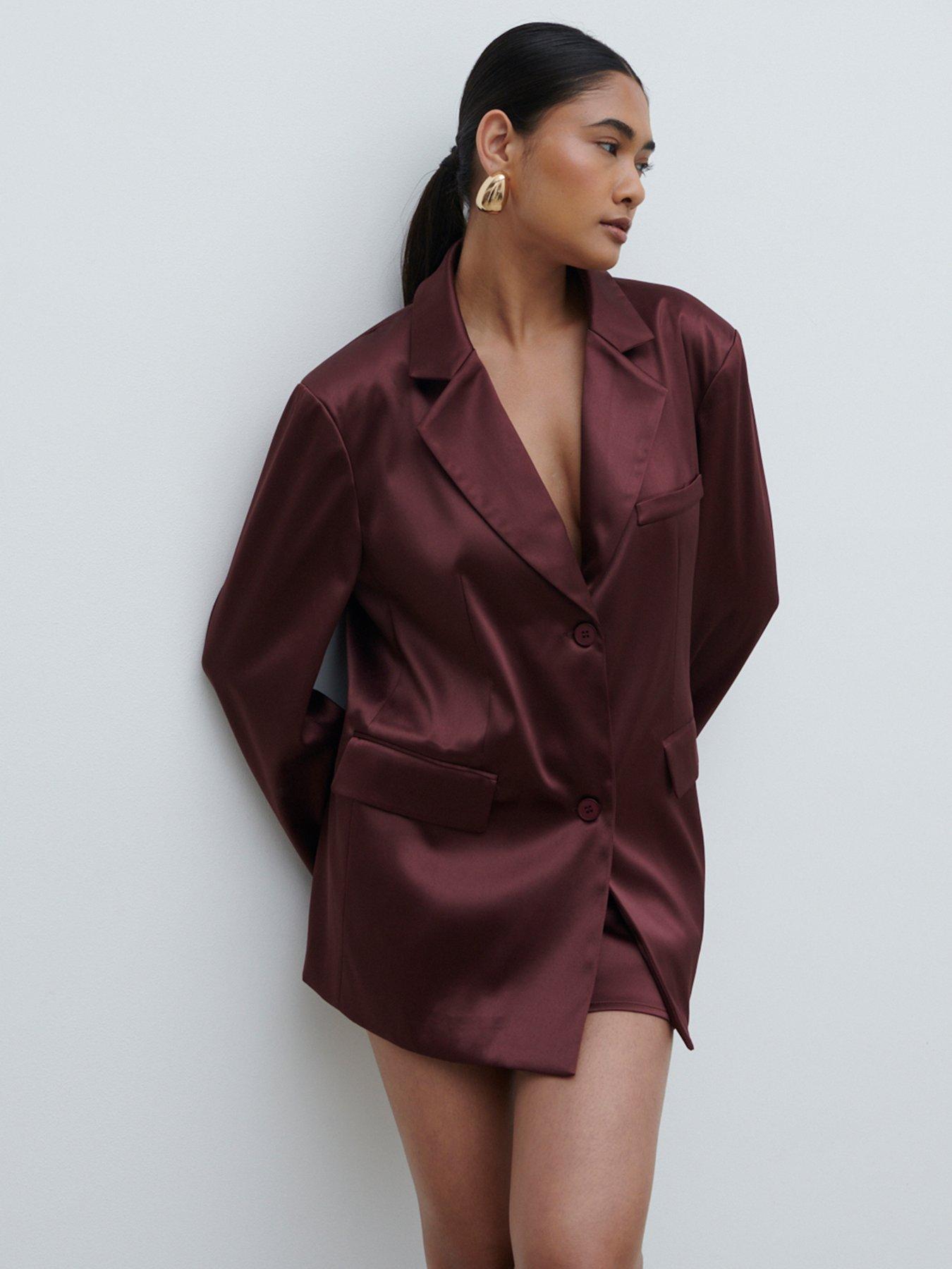undefined Beck Satin Oversized Dad Blazer - Wine