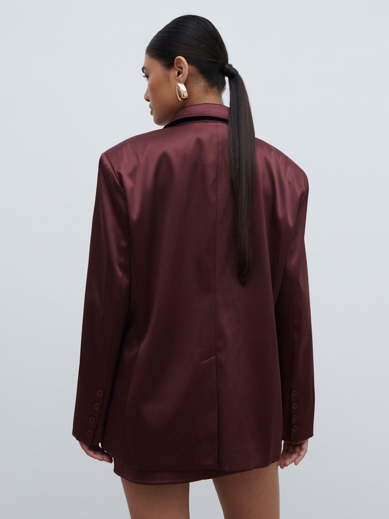 Image 2 of 6 of Pretty Lavish Beck Satin Oversized Dad Blazer - Wine