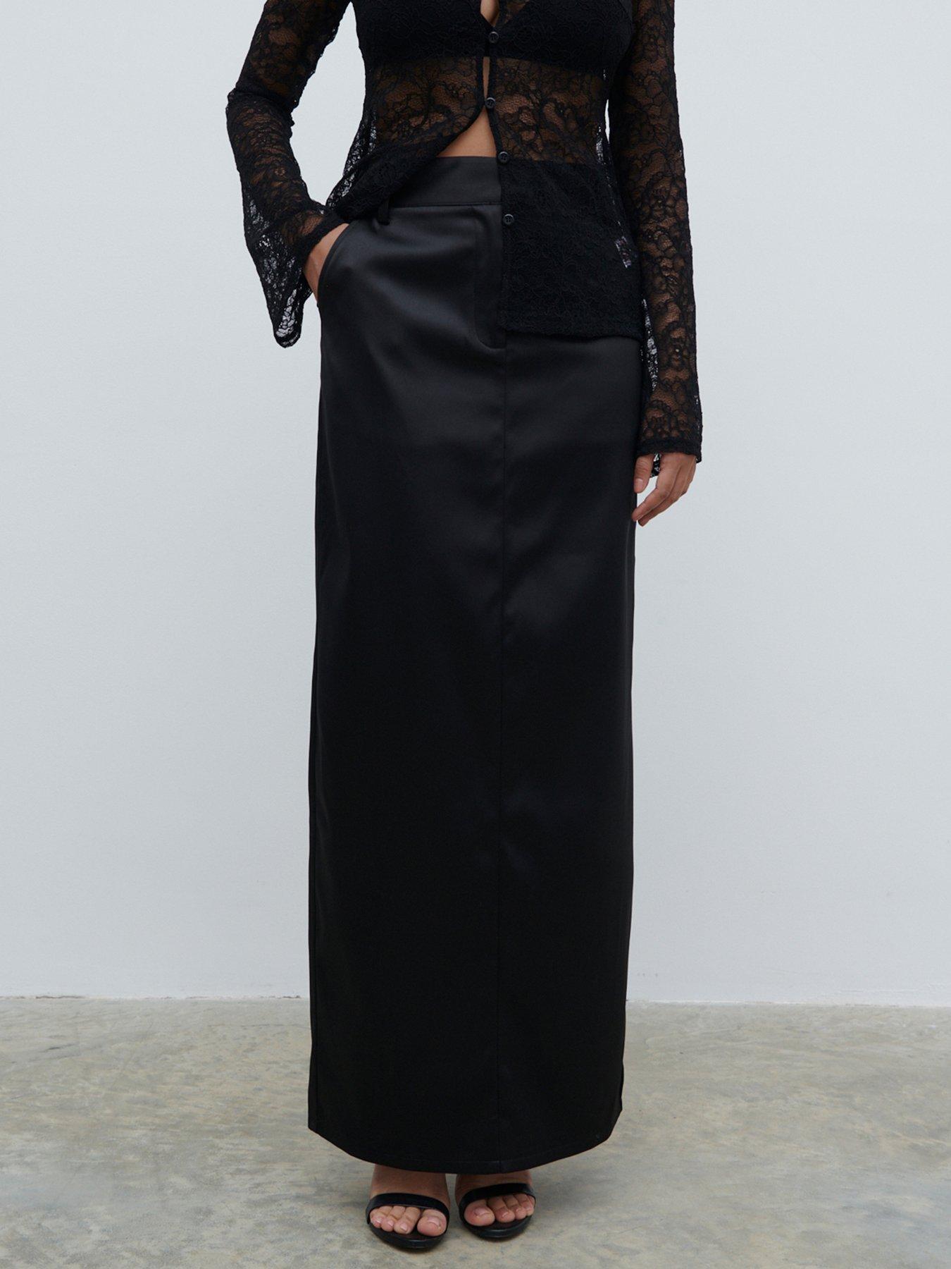 undefined Beck Satin Tailored Maxi Skirt - Black