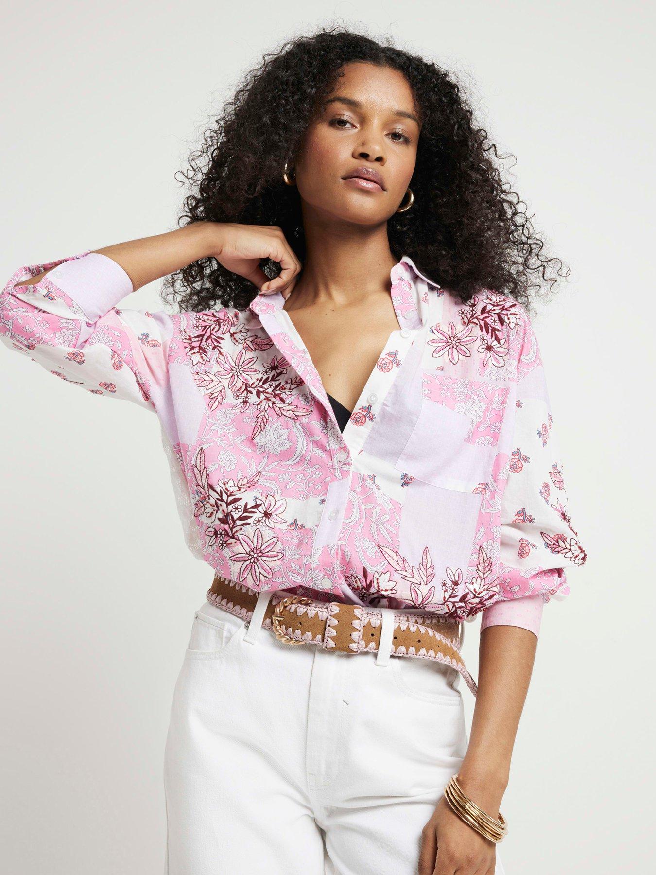 River Island Patchwork Boyfriend Shirt Medium Pink Very