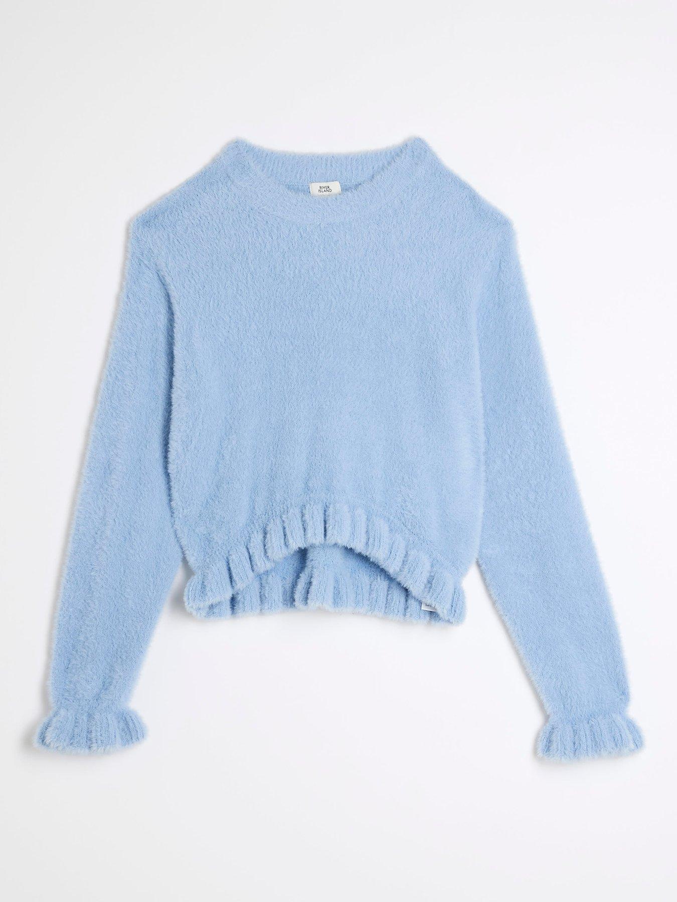 Girls Frill Cropped Jumper Blue